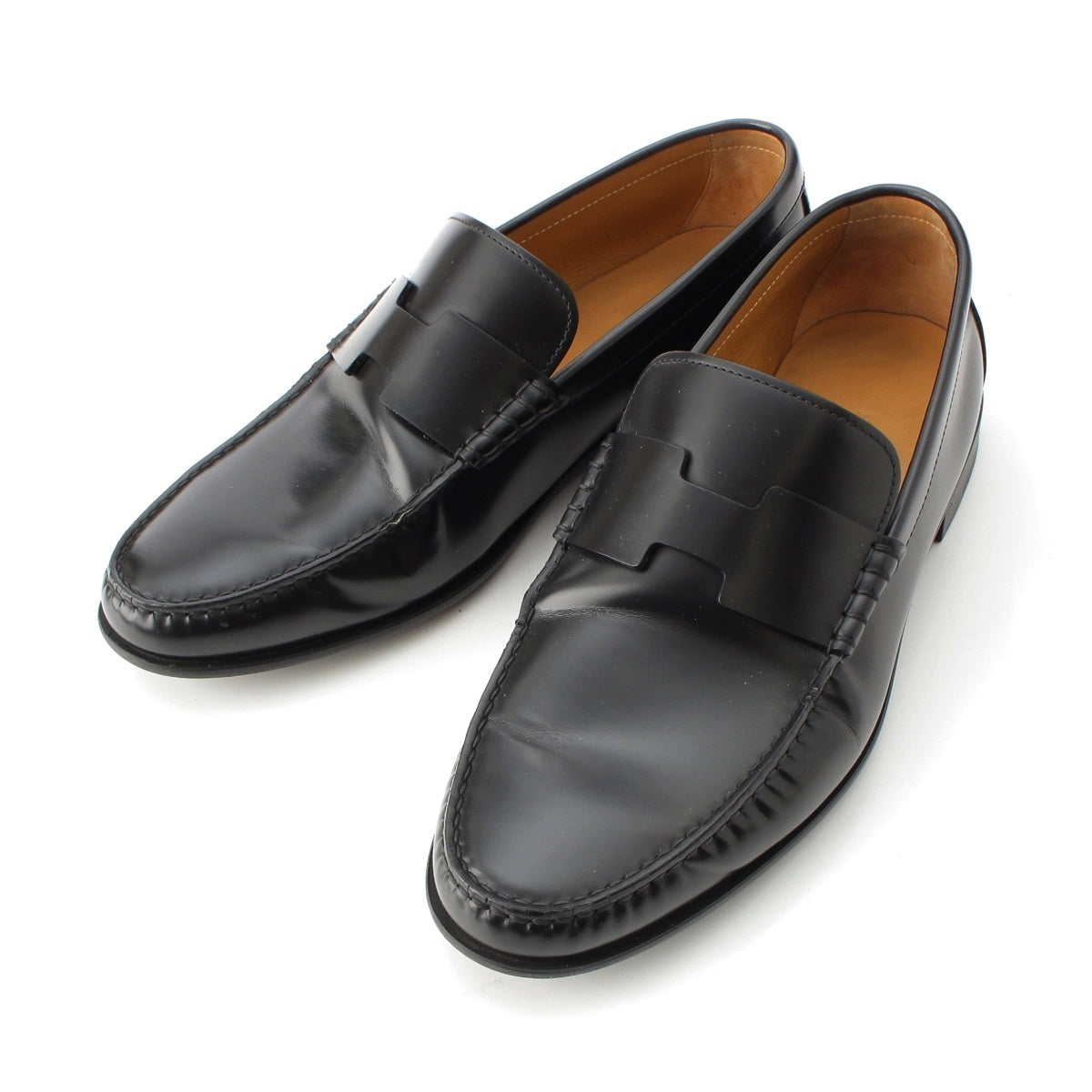 HERMES leather Kennedy Moccasins loafers shoes black 41