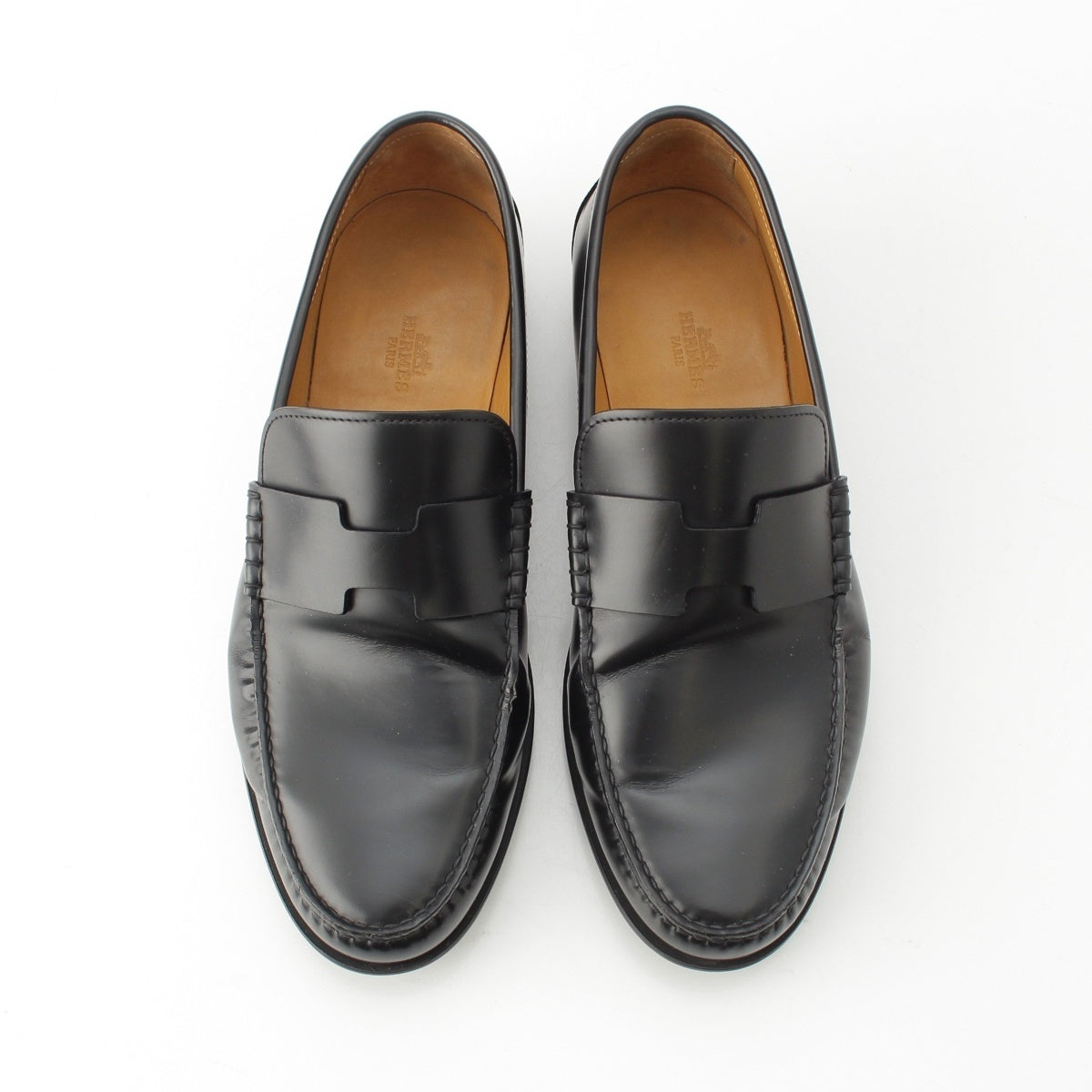 HERMES leather Kennedy Moccasins loafers shoes black 41