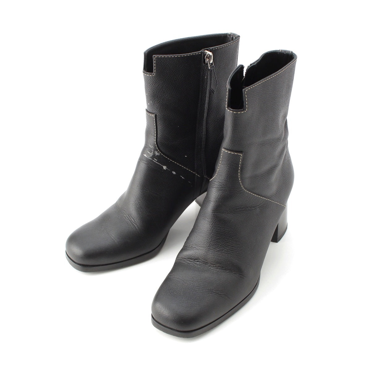 HERMES leather Flatooze 60 Side Zip boots shoes black 39