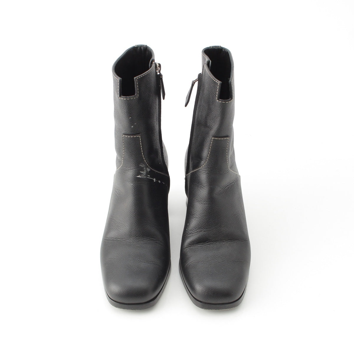 HERMES leather Flatooze 60 Side Zip boots shoes black 39
