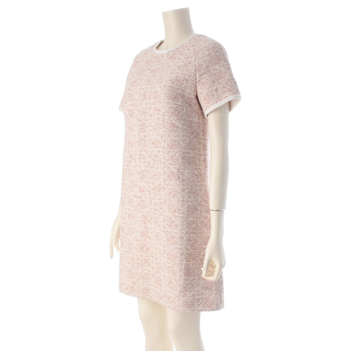 Dior cotton MACROCANNAGE Short Sleeve Crew Neck Tweed one piece dress 521R26A7757 pink 40