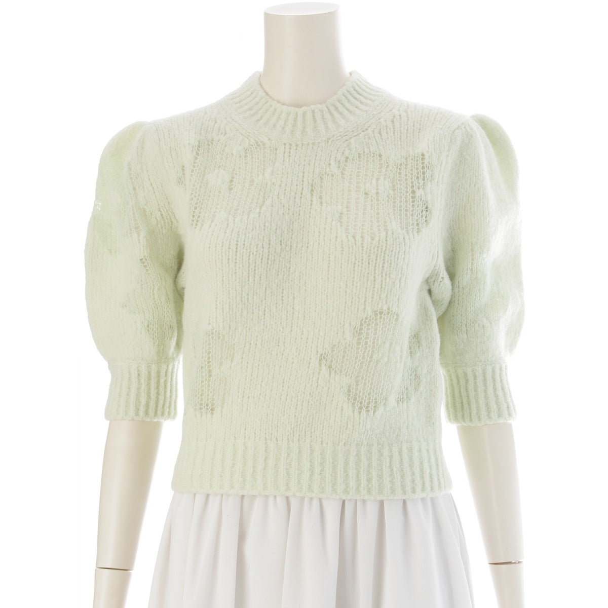 Cecilie Bahnsen VIENNE TOP Alpaca Wool Nylon Flower motif short-sleeved top knit Light green S