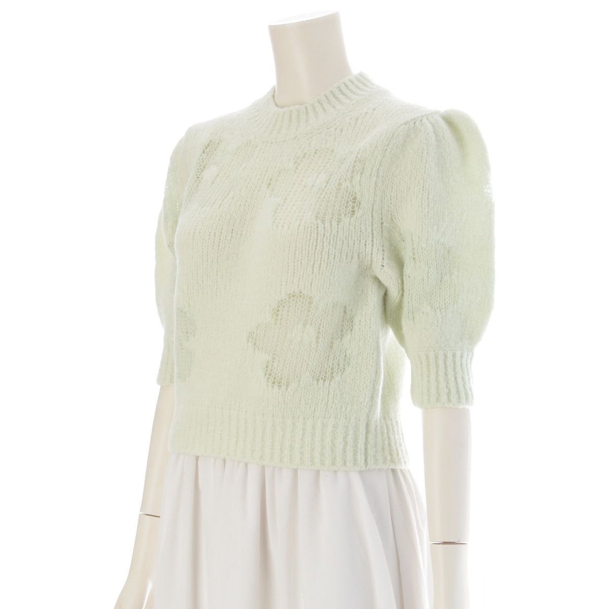 Cecilie Bahnsen VIENNE TOP Alpaca Wool Nylon Flower motif short-sleeved top knit Light green S