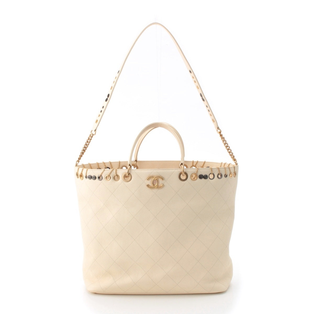 CHANEL Piercing Chic Caviar skin Matelassé design 2-way Tote Bag white