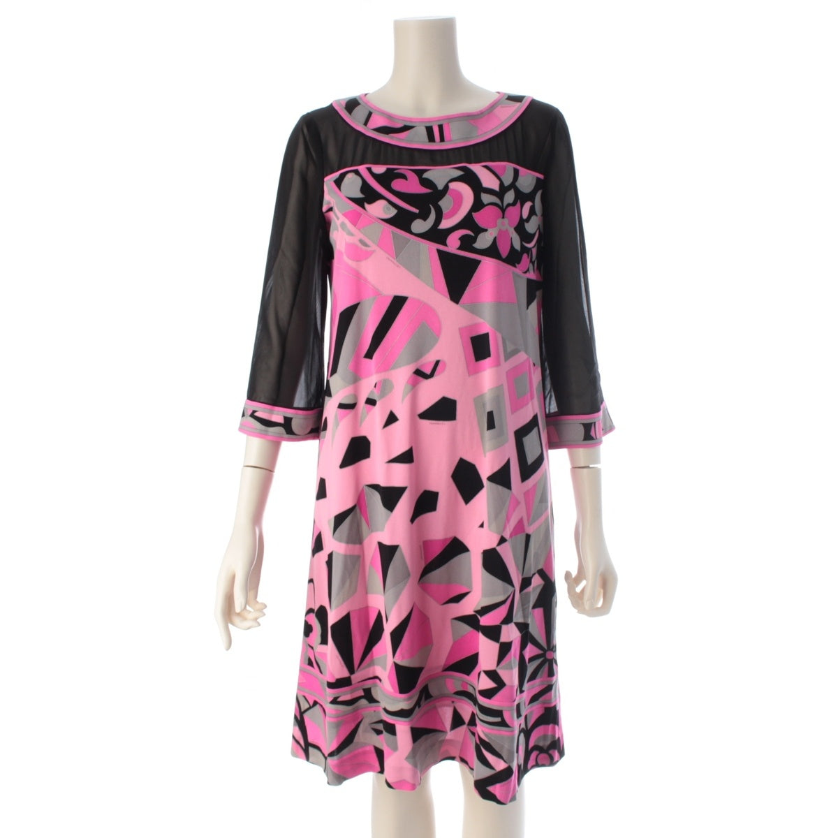 LEONARD Acetate x Polyester Can-can material, see-through one piece 0160224 Pink x Black 38