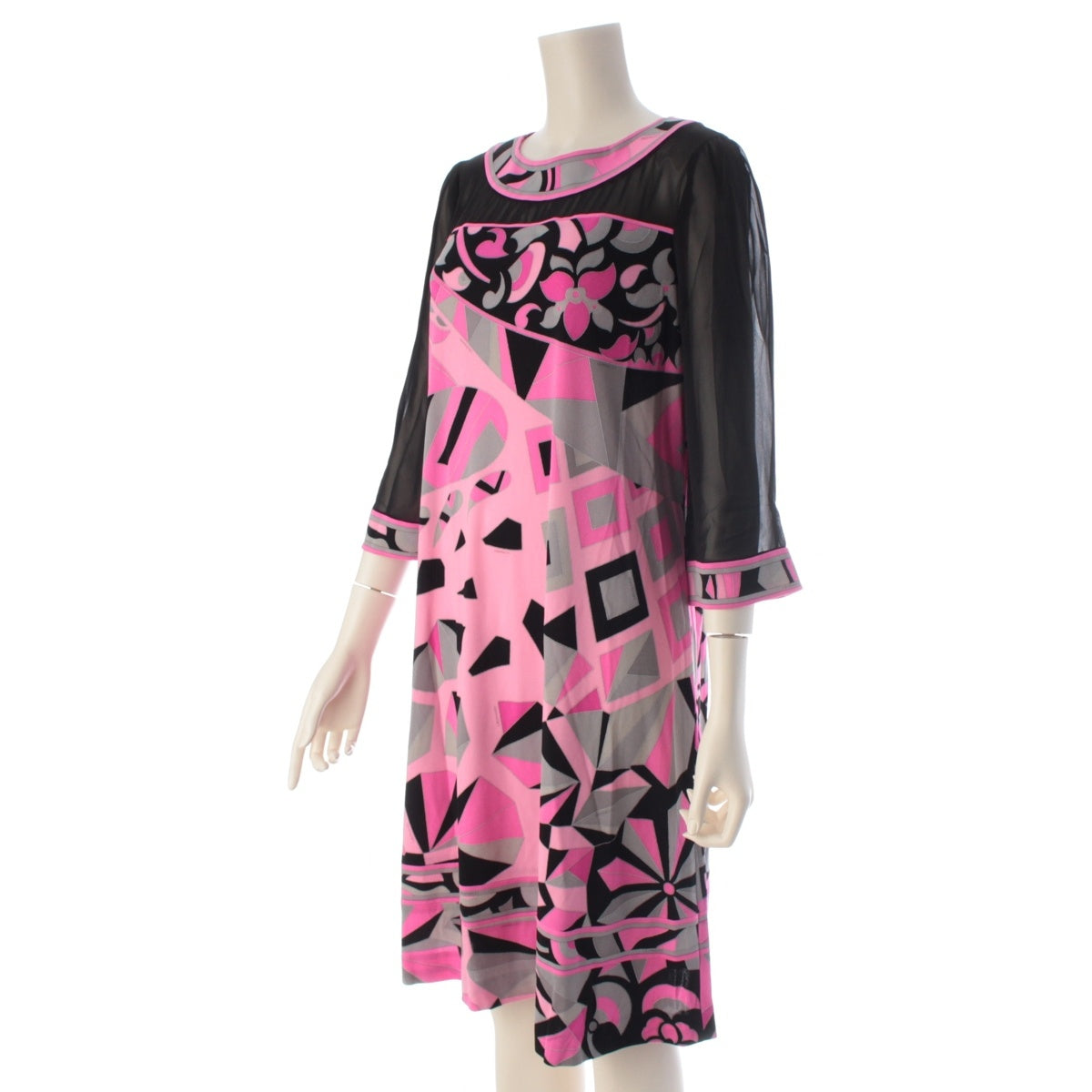 LEONARD Acetate x Polyester Can-can material, see-through one piece 0160224 Pink x Black 38