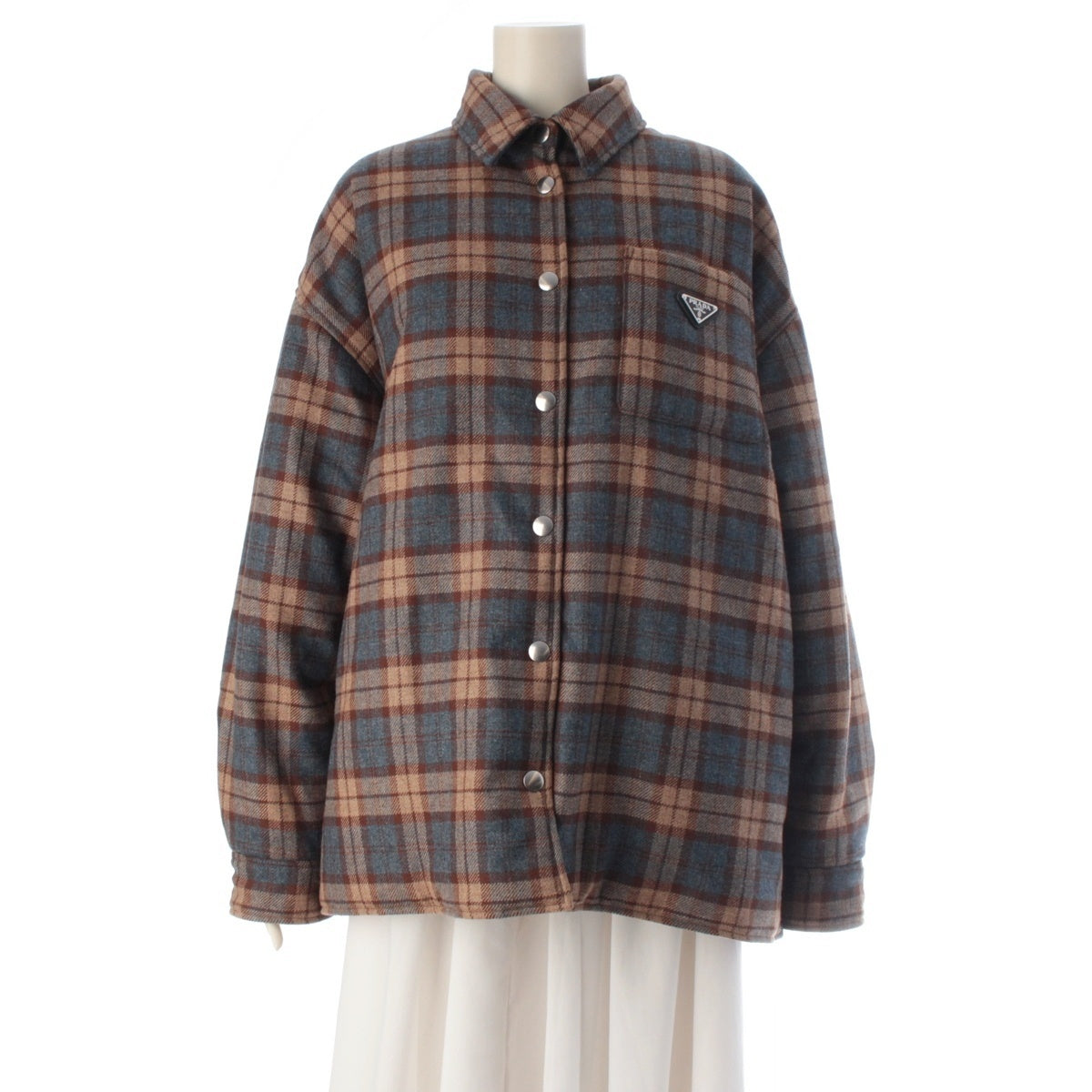 PRADA wool Triangle Logo Check Padded Blouson outer 29T060 Brown blue 42