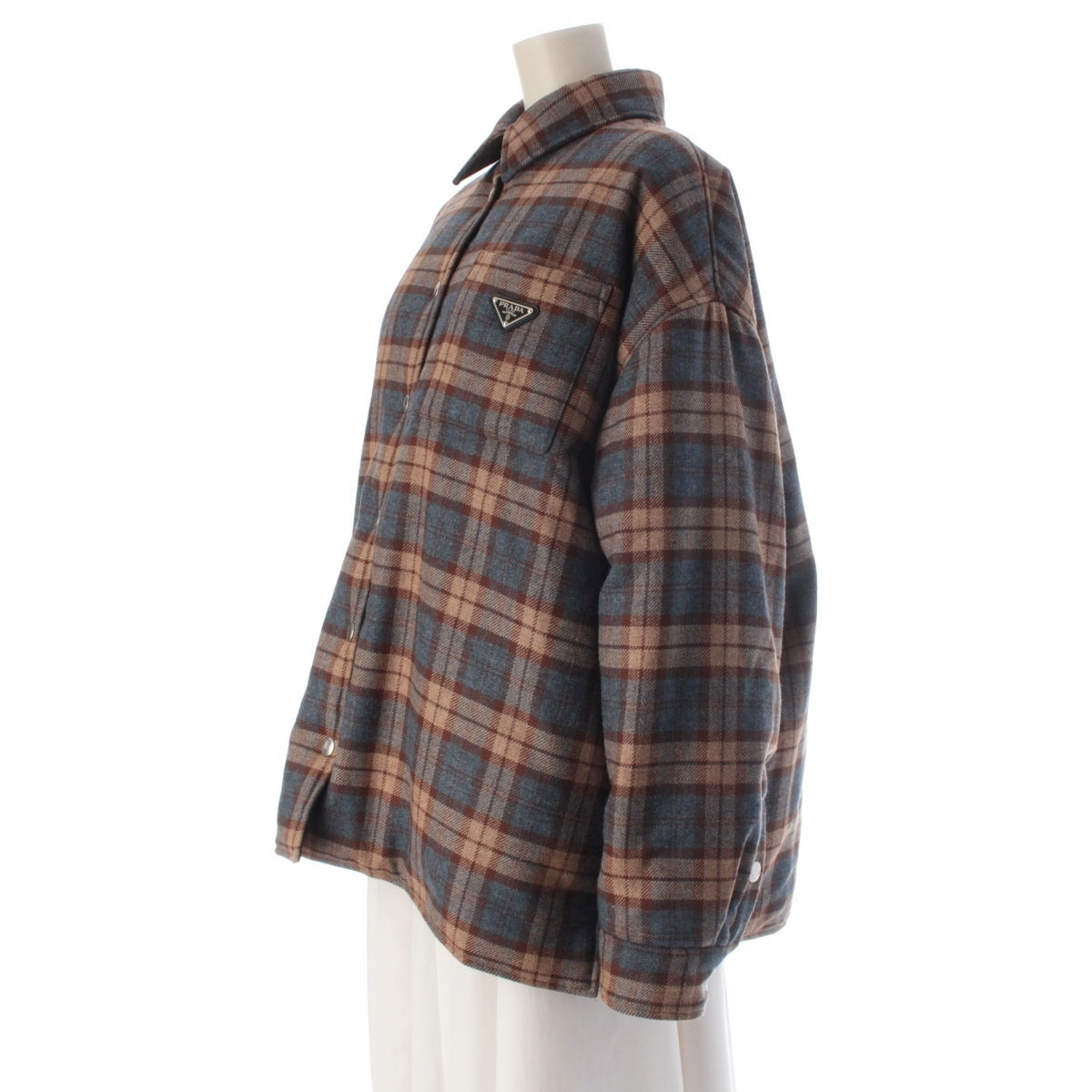 PRADA wool Triangle Logo Check Padded Blouson outer 29T060 Brown blue 42