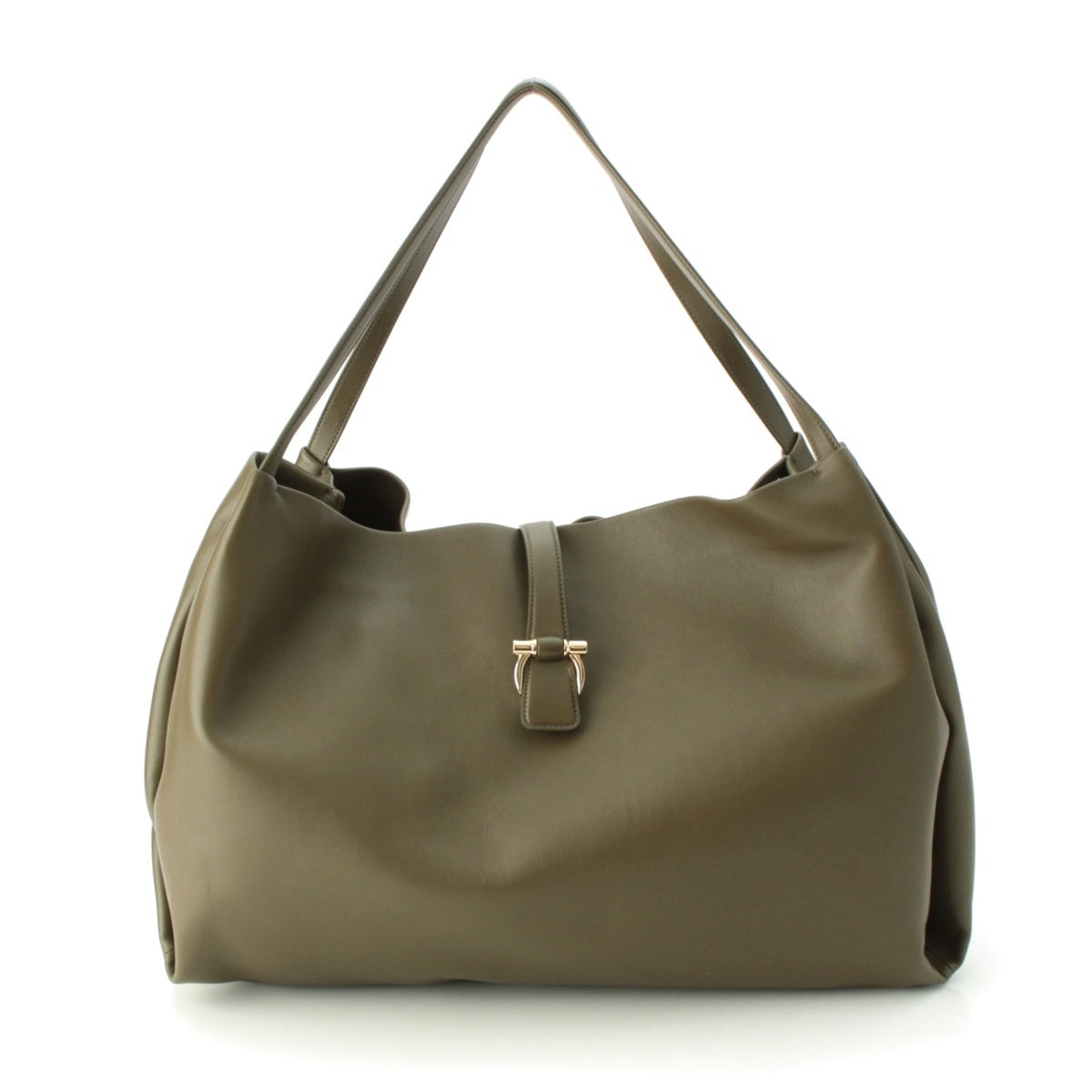 Salvatore Ferragamo Gancini closure Calf leather Big Hand Tote Bag Olive green L