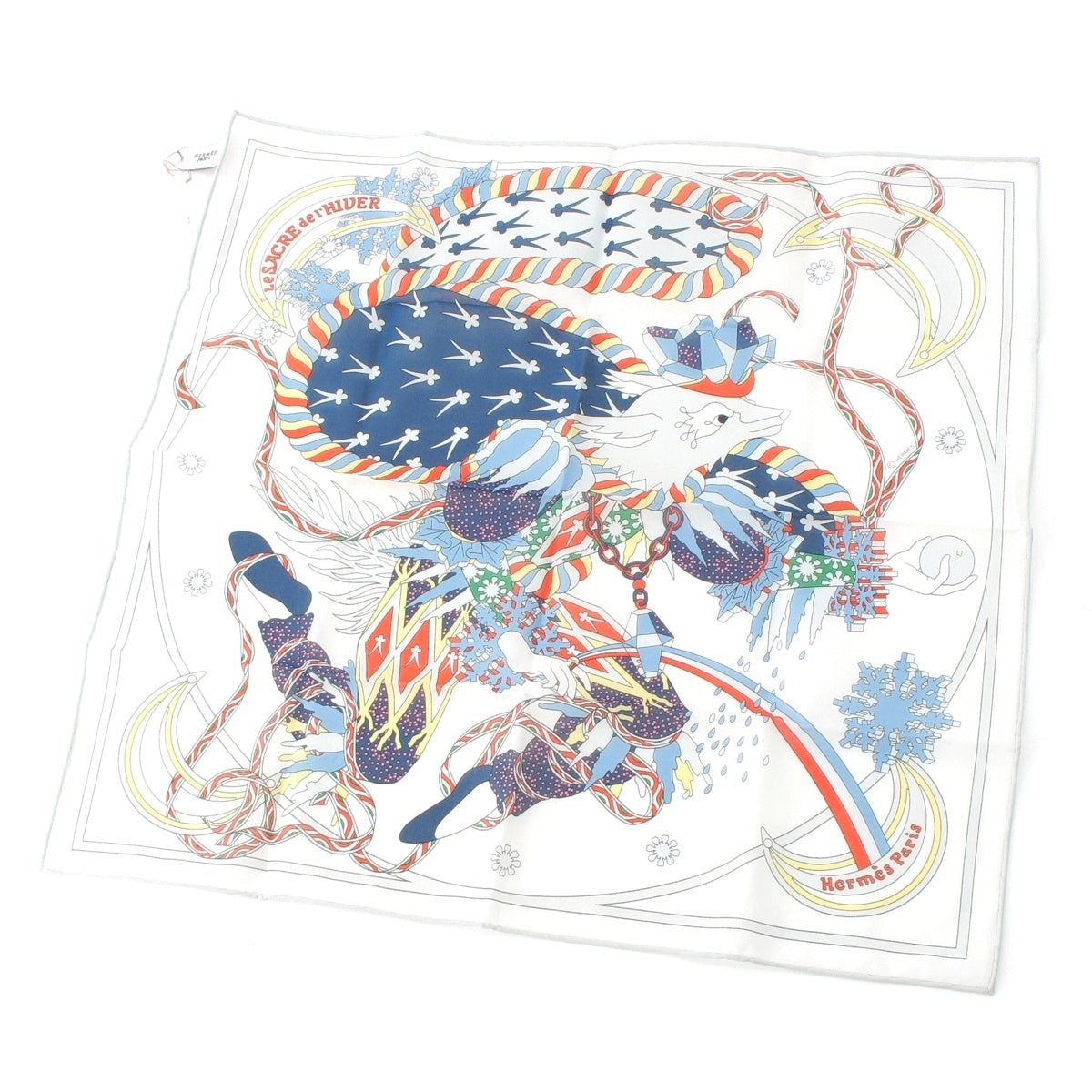 HERMES Carre 45 cotton Le Sacre de l'Hiver (The Winter Festival) Scarf handkerchief White multicolor