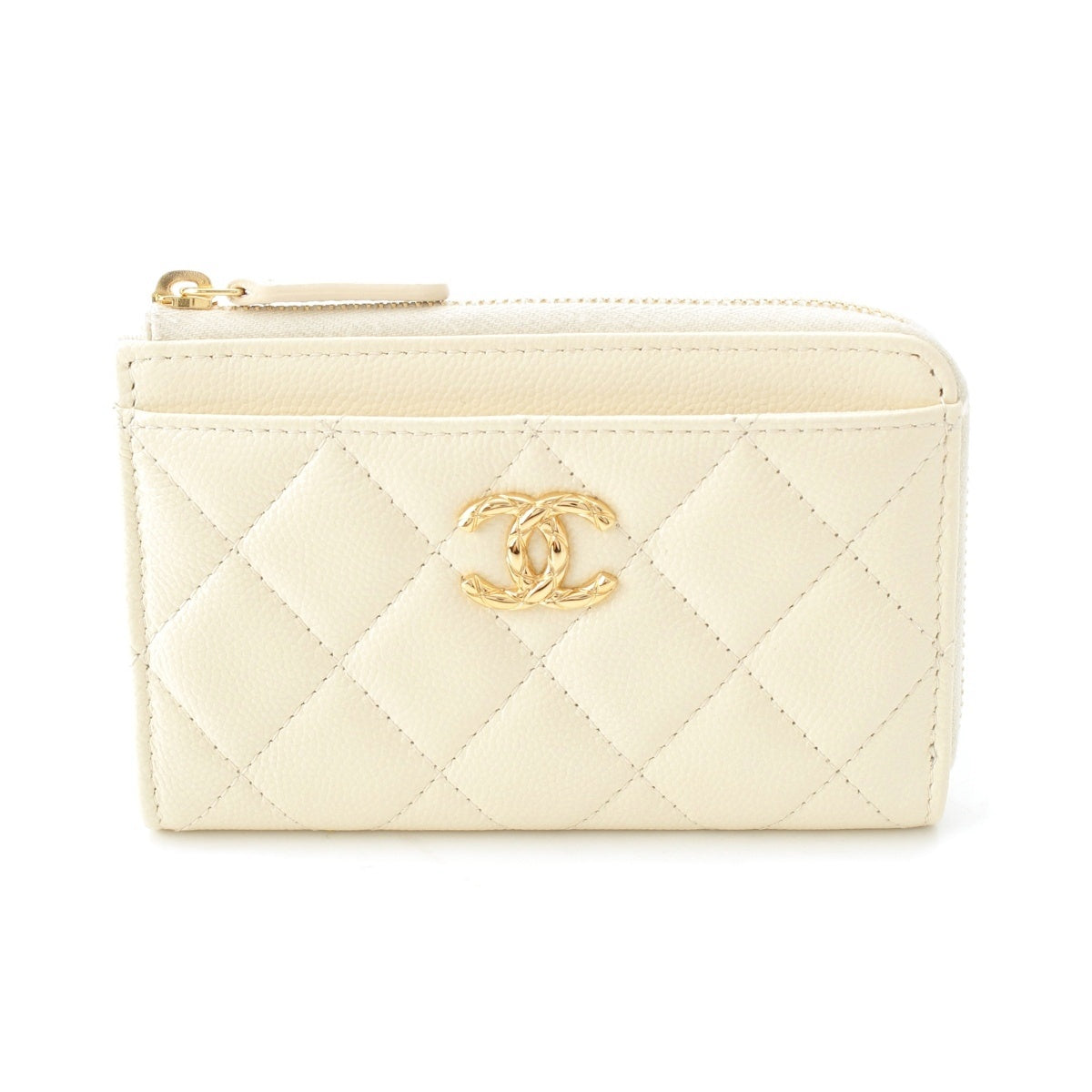 CHANEL Caviar skin Fragment Coin Card Case Compact wallet white