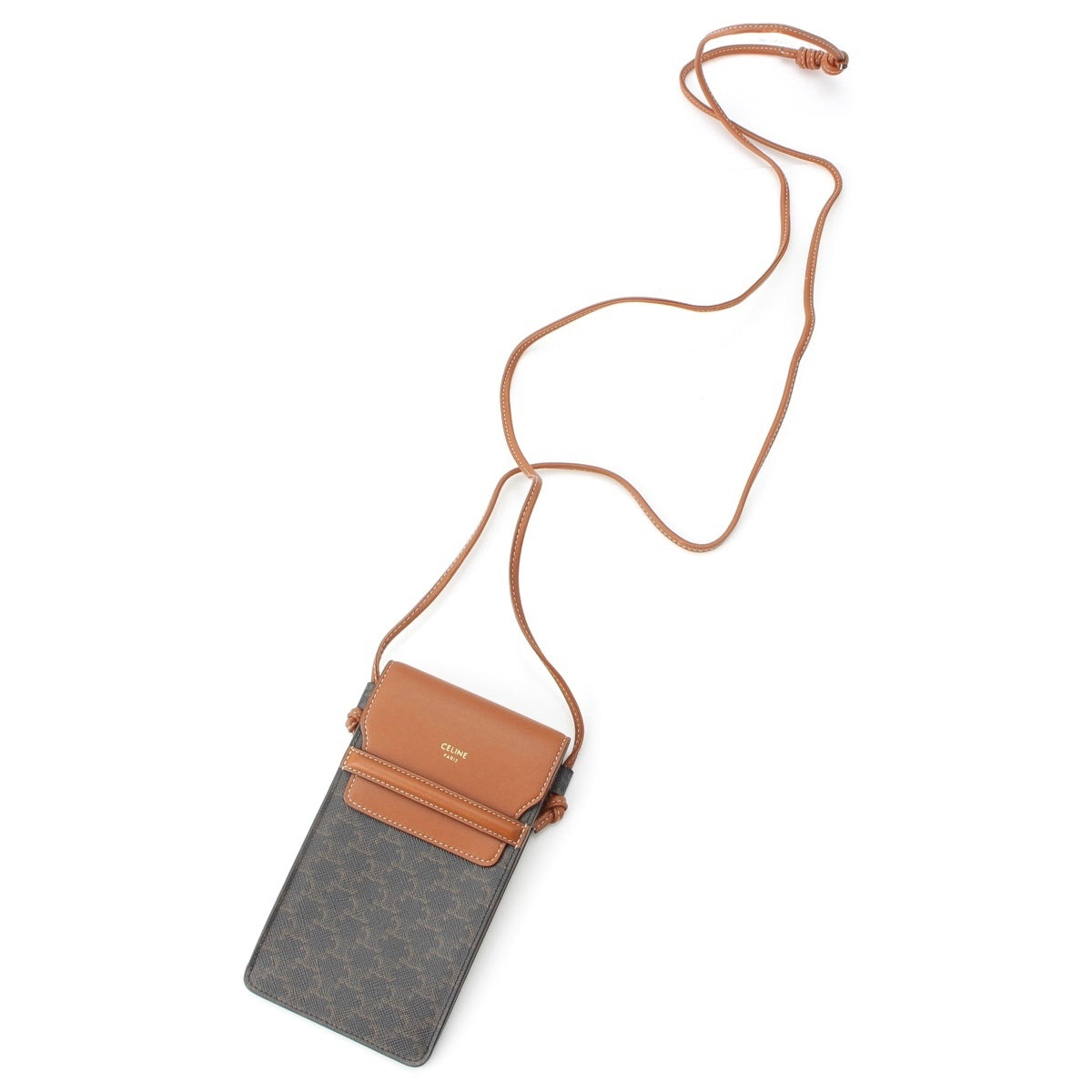 CELINE Triomphe leather Shoulder Smartphone Mobile case Mobile phone pouch Brown