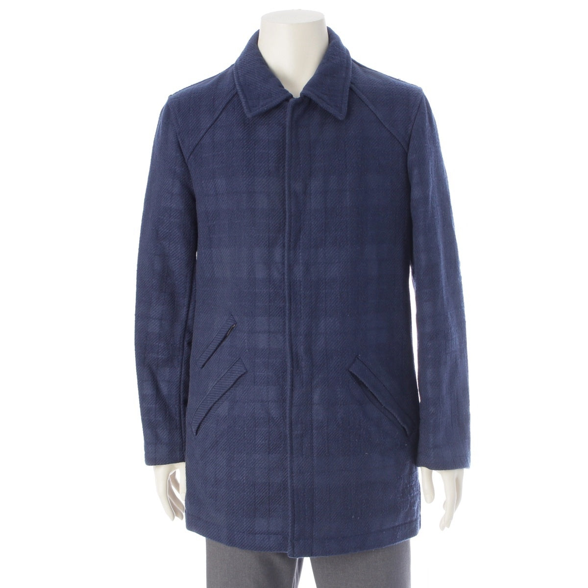 COMME des GARCONS HOMME Tanaka Homme Snap Button Check Stainless collar coat HJ-070700 blue M