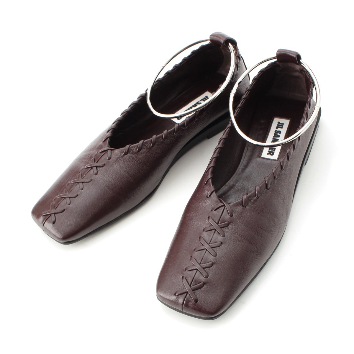 JIL SANDER RING BALLERINA leather Metal Anklet Ballerina pumps J15WZ0009 Brown 37