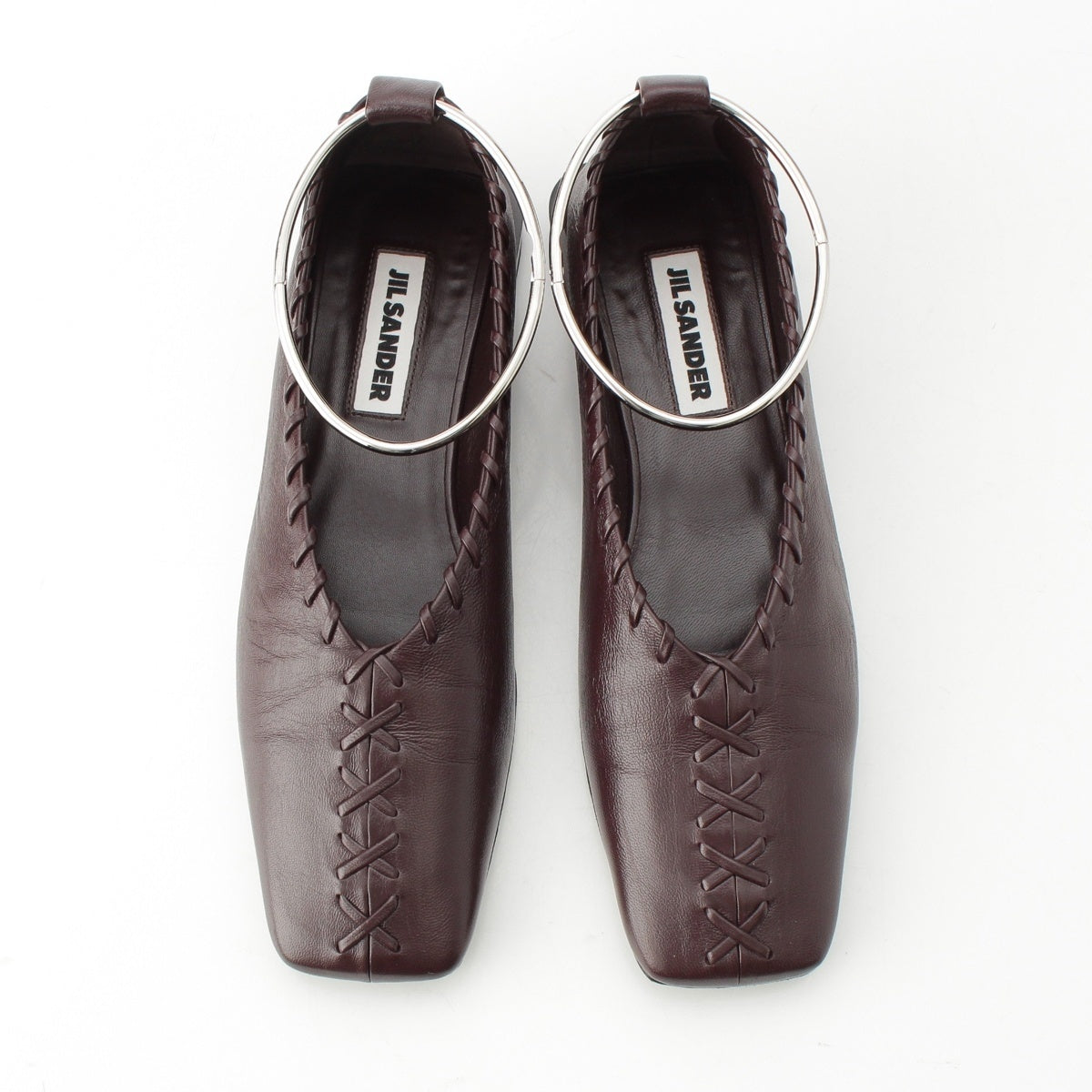 JIL SANDER RING BALLERINA leather Metal Anklet Ballerina pumps J15WZ0009 Brown 37