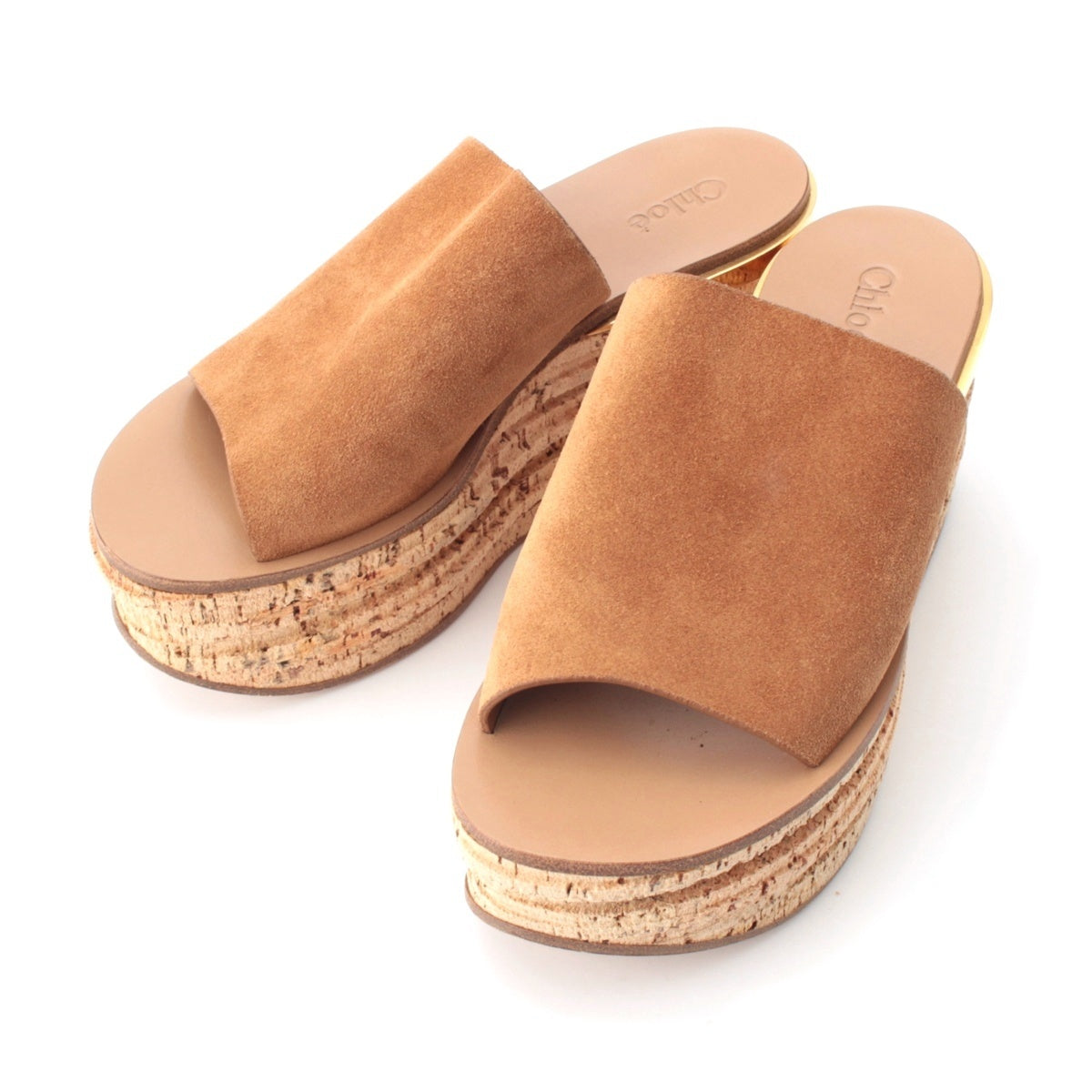 Chloe Camille Suede platform Sandals Cork sole wedge sole Brown