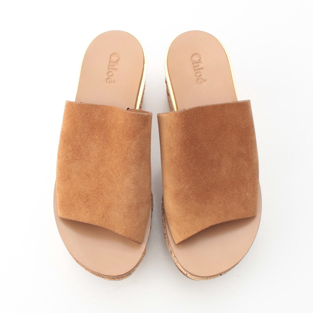Chloe Camille Suede platform Sandals Cork sole wedge sole Brown