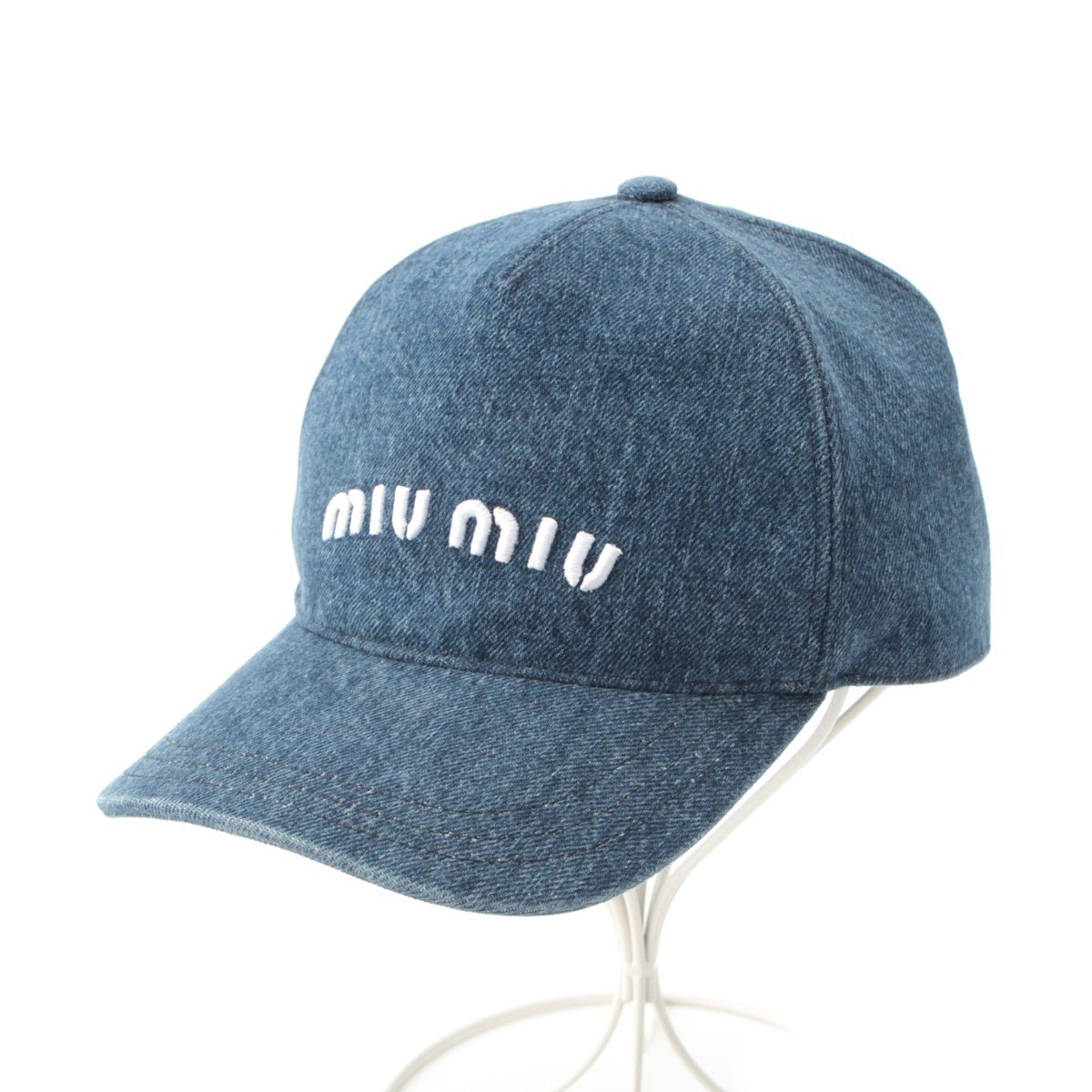 MIUMIU Embroidered Logo Denim cap hat 5HC179 Indigo blue S