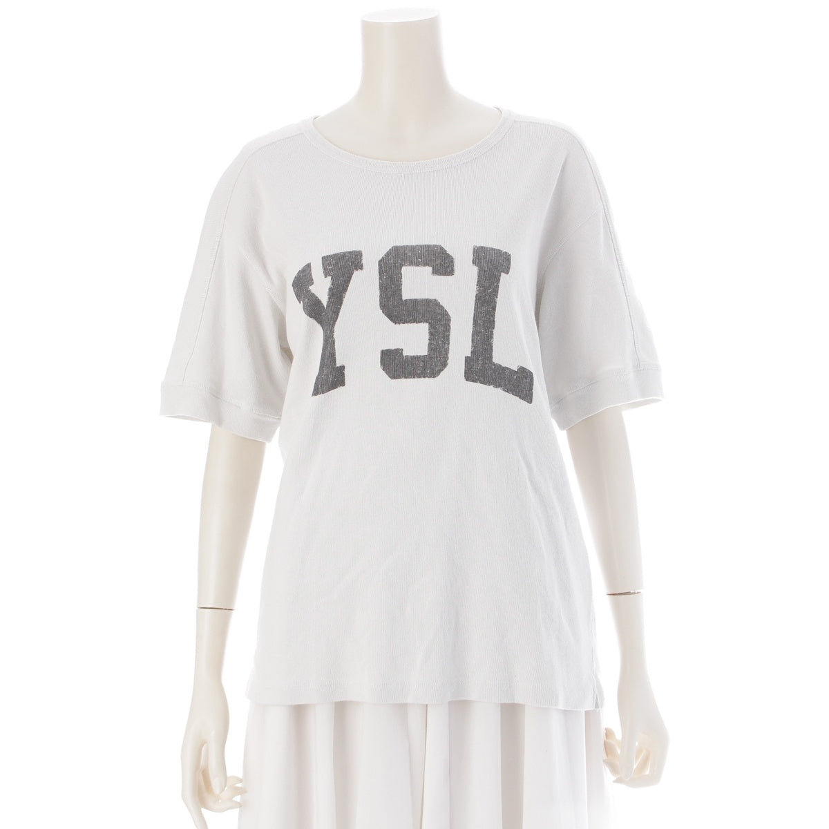 SAINT LAURENT YSL logo embroidery print Cut Short sleeve top 672370 off white XS