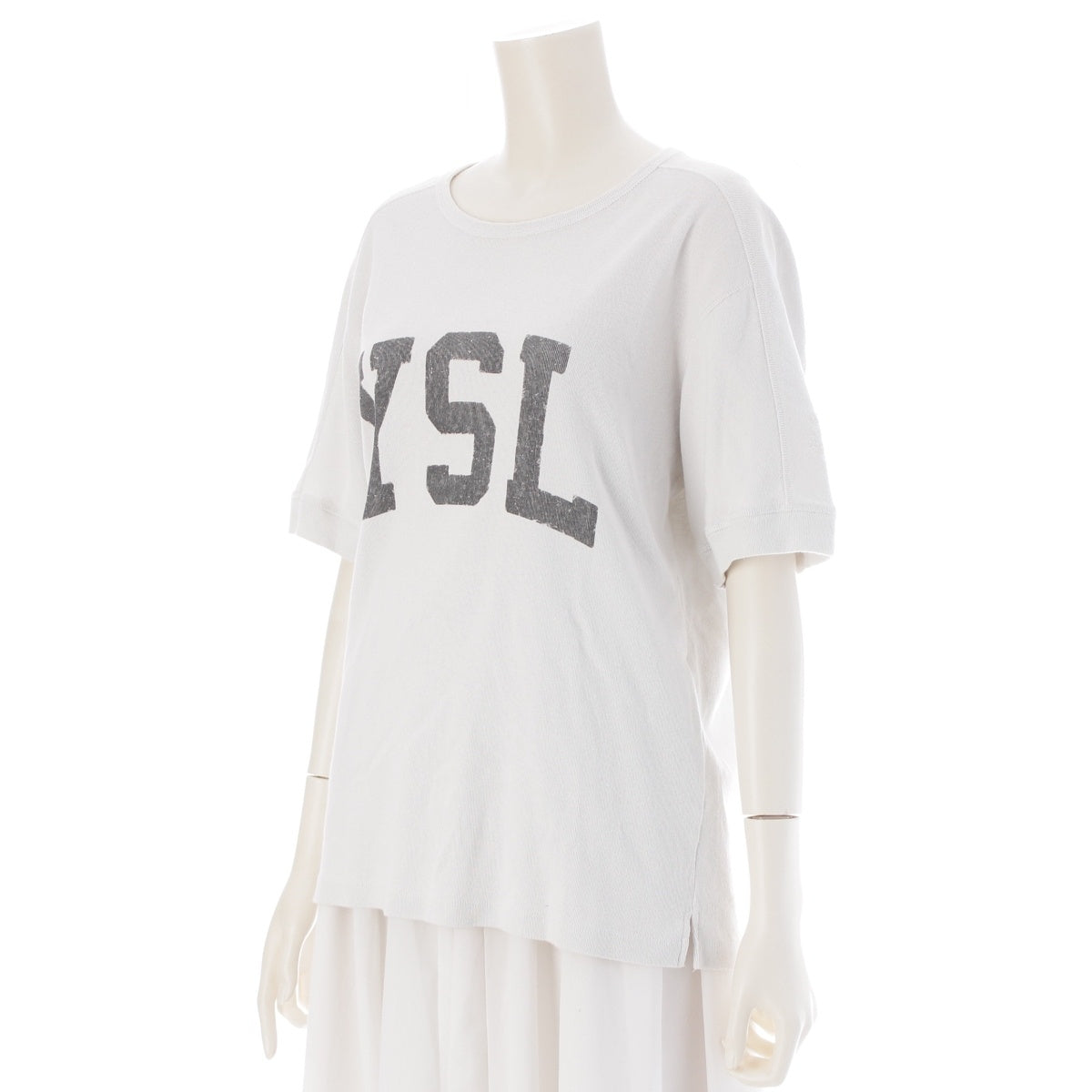SAINT LAURENT YSL logo embroidery print Cut Short sleeve top 672370 off white XS