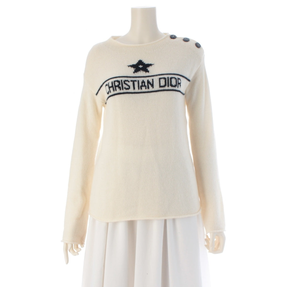 Christian Dior cashmere Logo knit sweater tops 244S94AM054 white 38