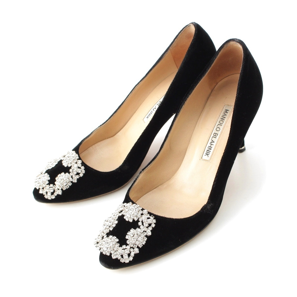 MANOLO BLAHNIK Velor Hangisi Crystal Bijou pumps shoes black 36