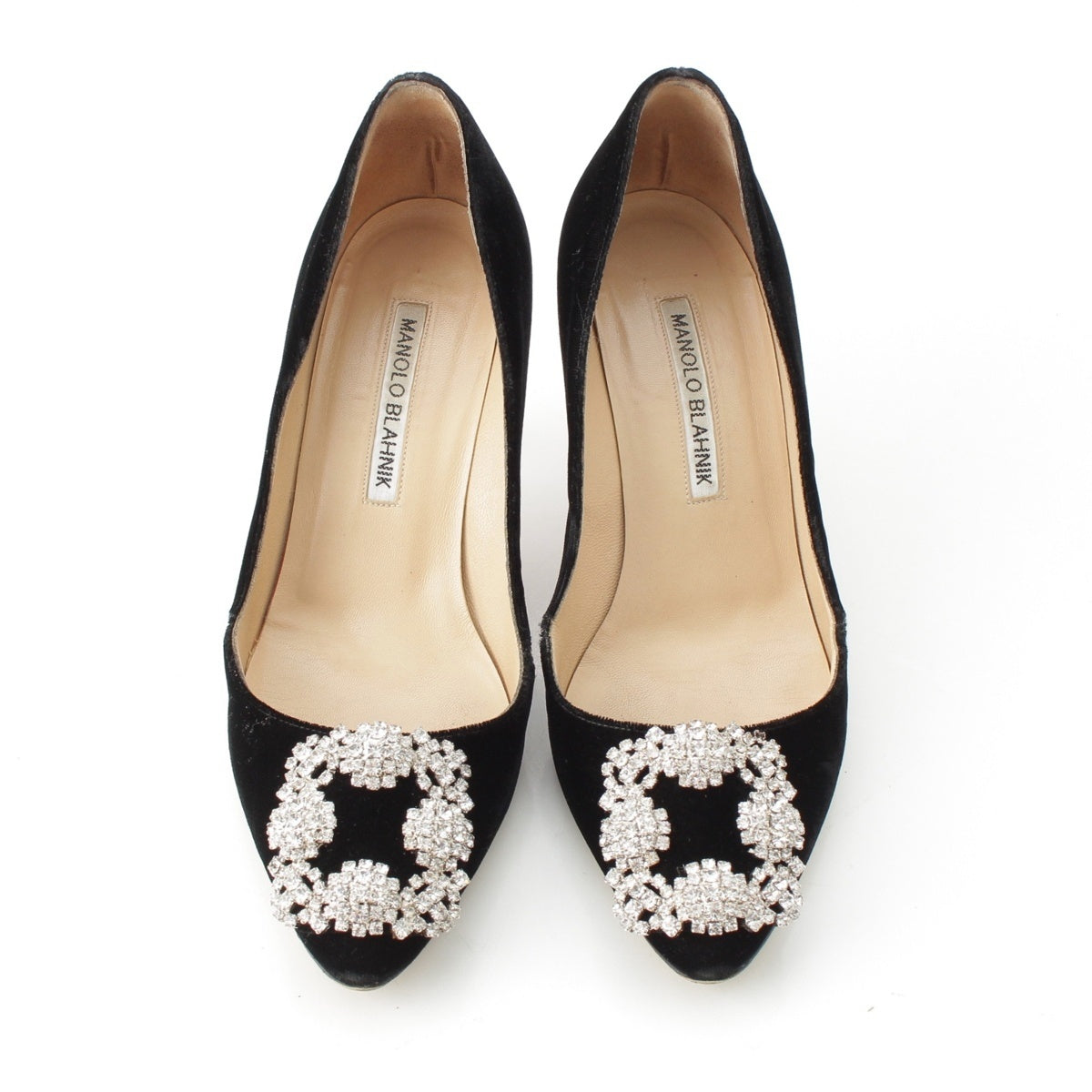 MANOLO BLAHNIK Velor Hangisi Crystal Bijou pumps shoes black 36