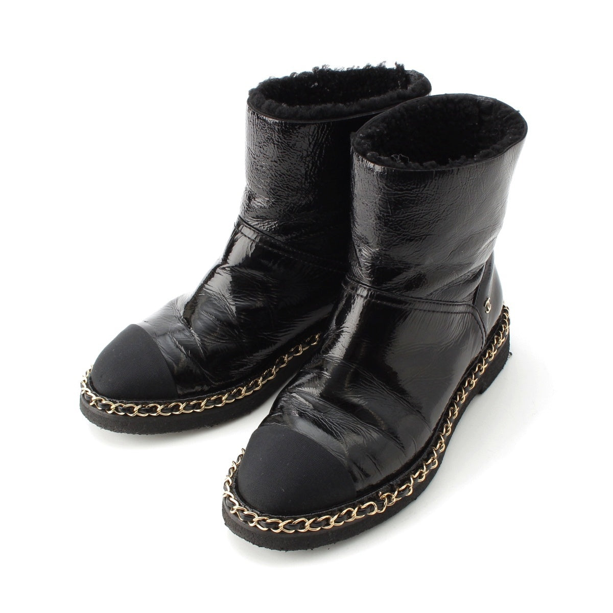CHANEL leather COCO Mark Chain boots shoes G34113 black 36C