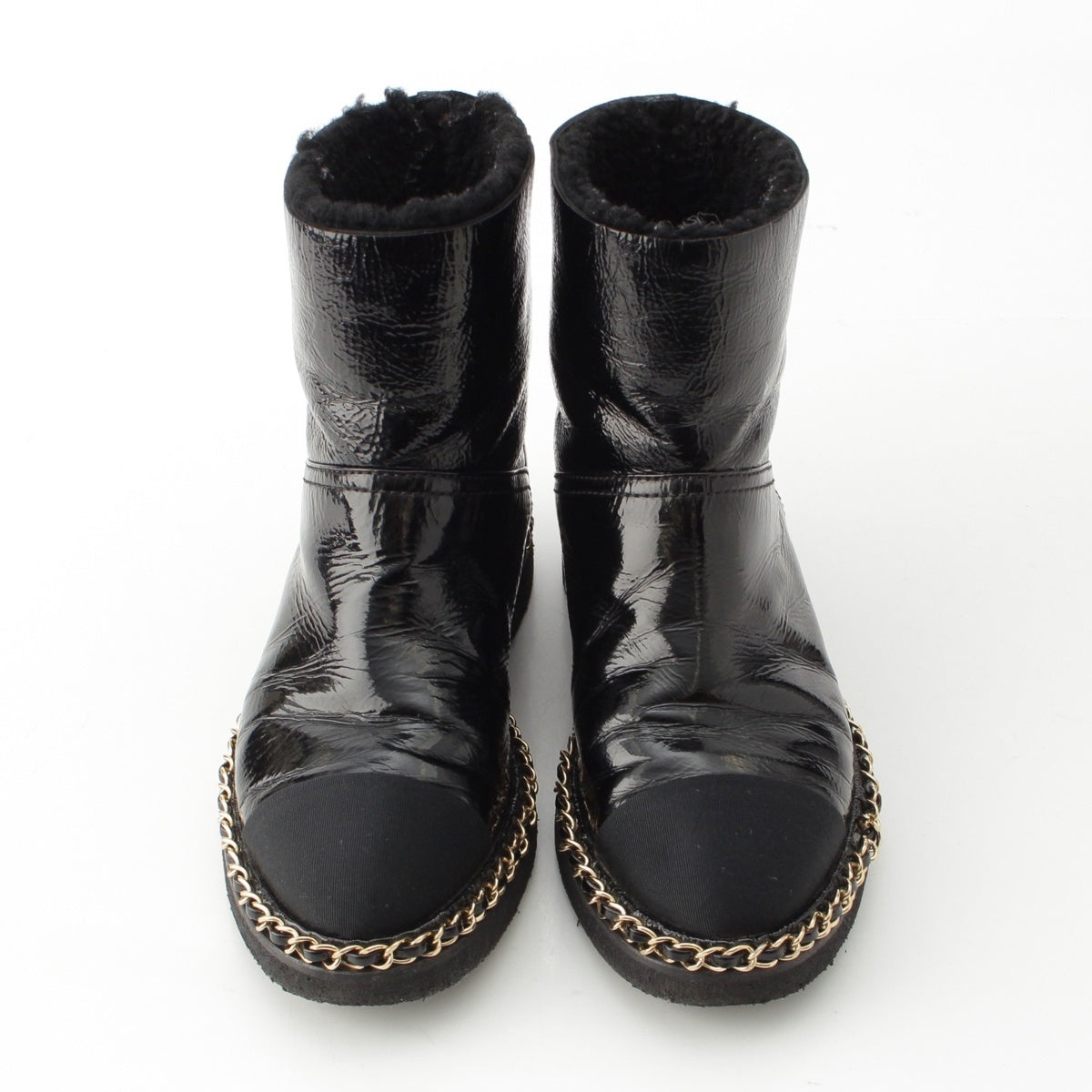CHANEL leather COCO Mark Chain boots shoes G34113 black 36C