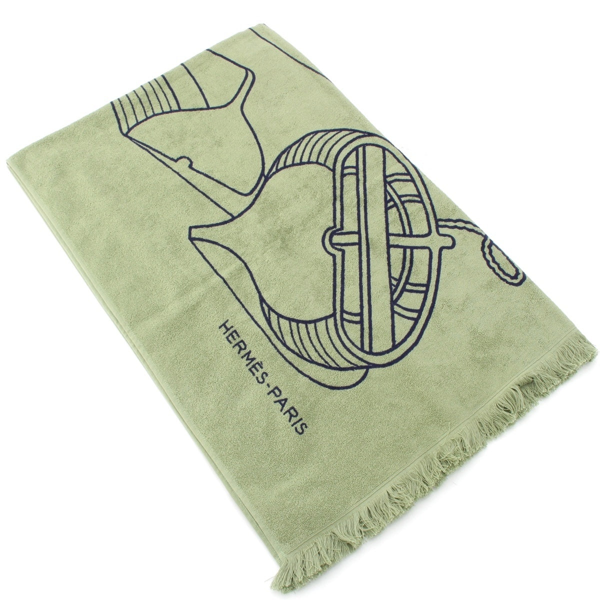 HERMES cotton Yachting Tatu Thalassa Beach towel blanket Green khaki