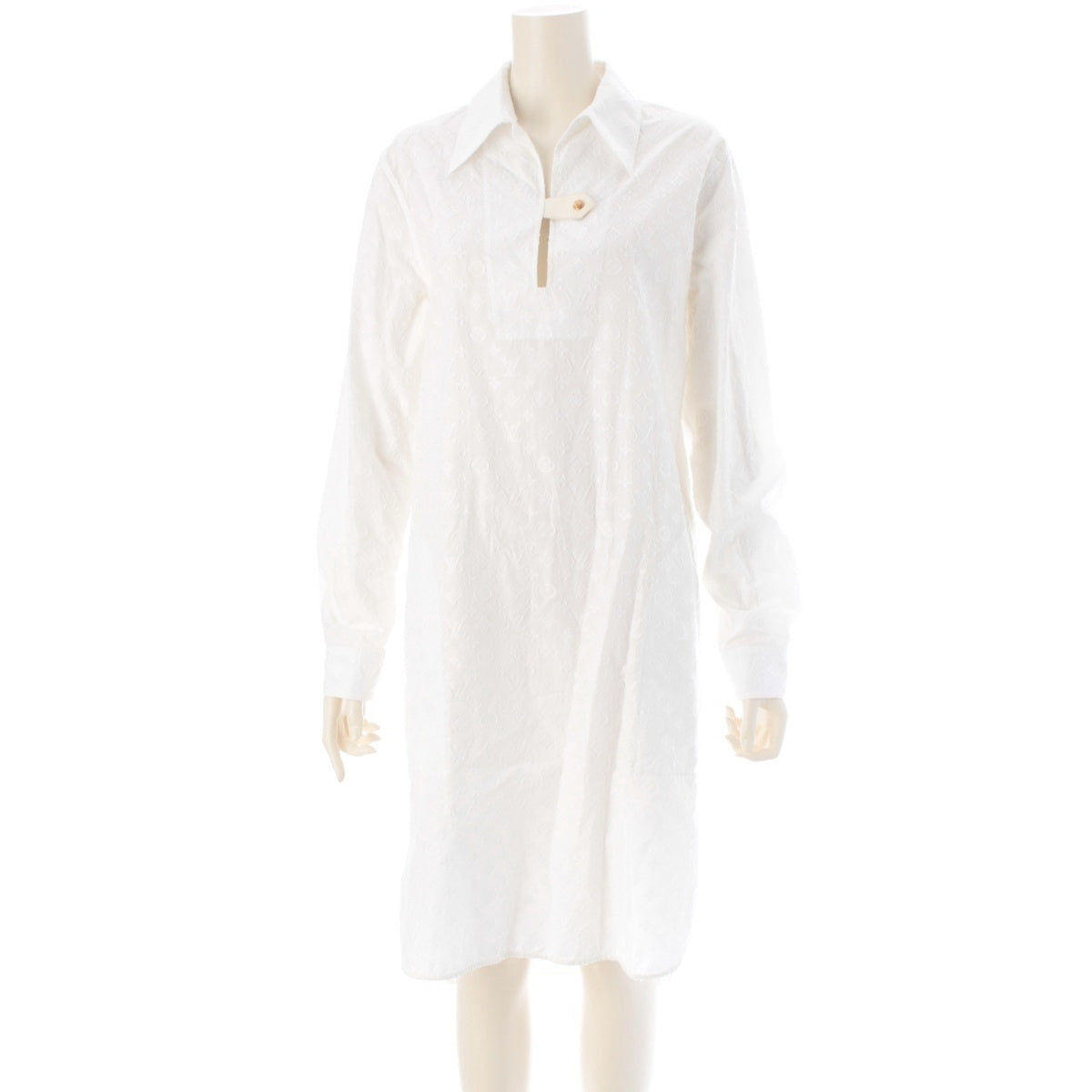 LOUIS VUITTON cotton monogram shirt one piece dress white 36