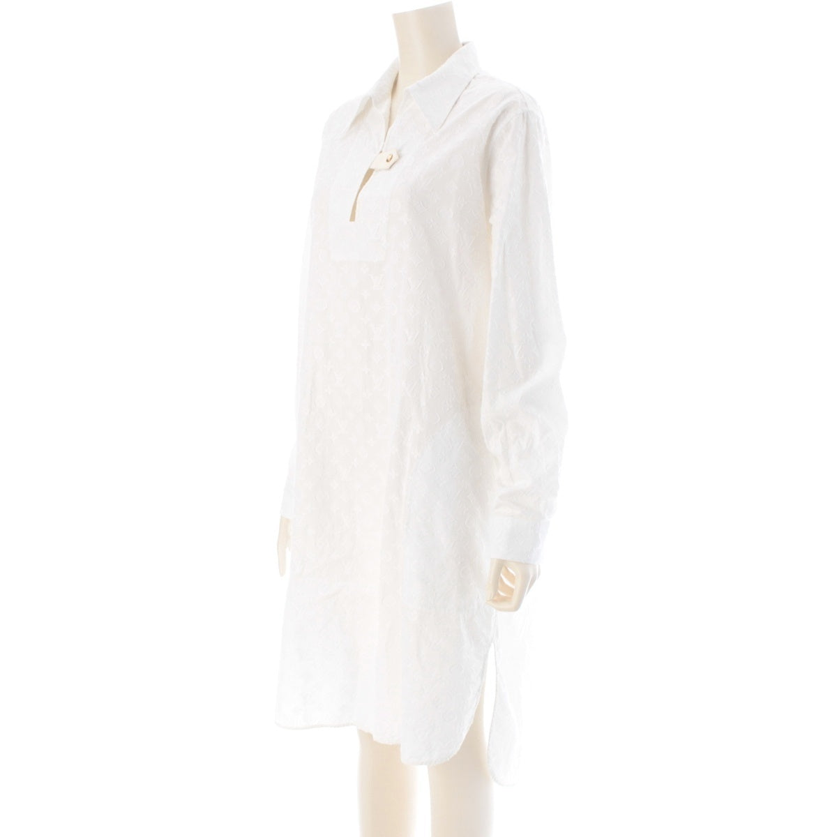 LOUIS VUITTON cotton monogram shirt one piece dress white 36