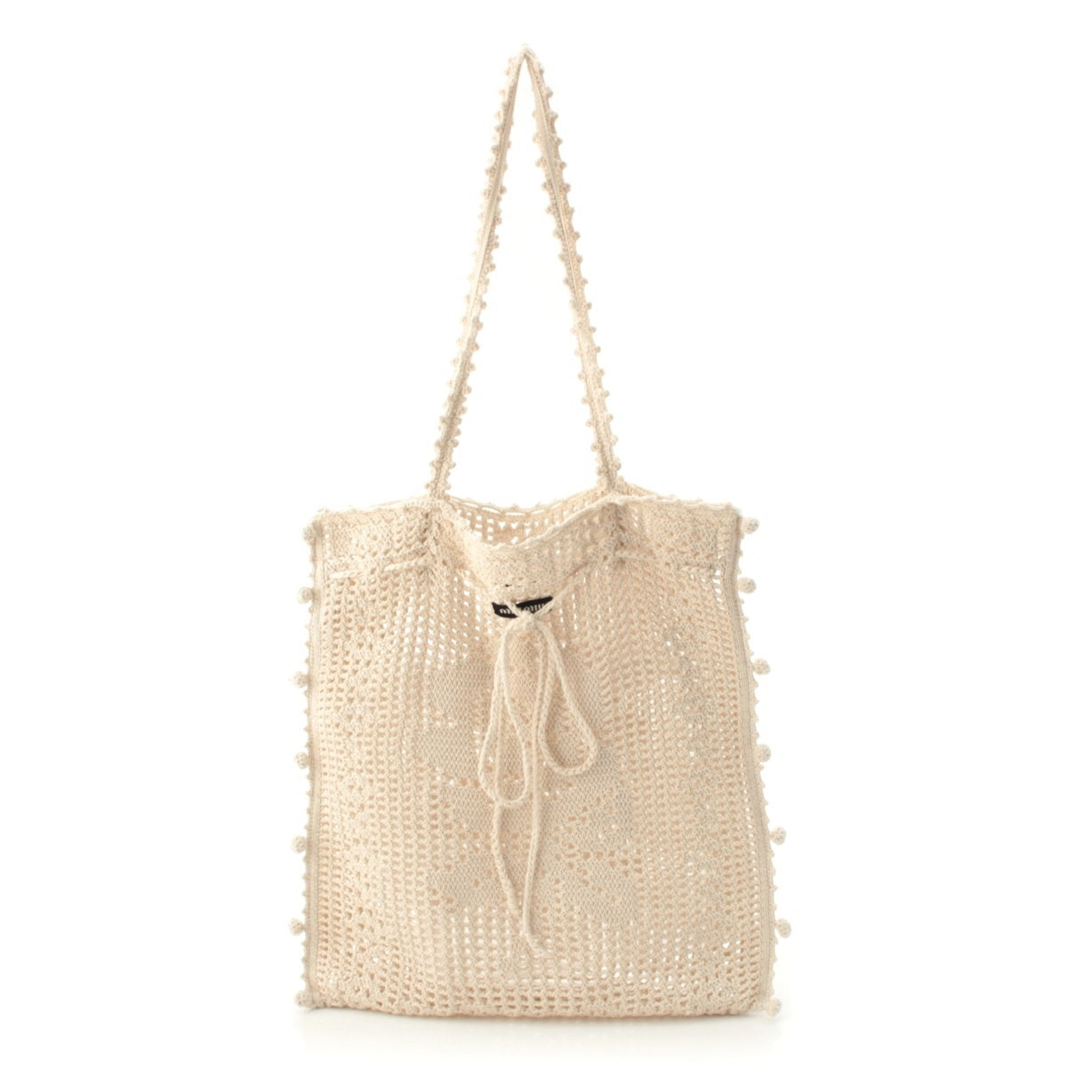 MIUMIU cotton Crochet Pom Pom Flower Knit Tote Bag 5BA288 off white
