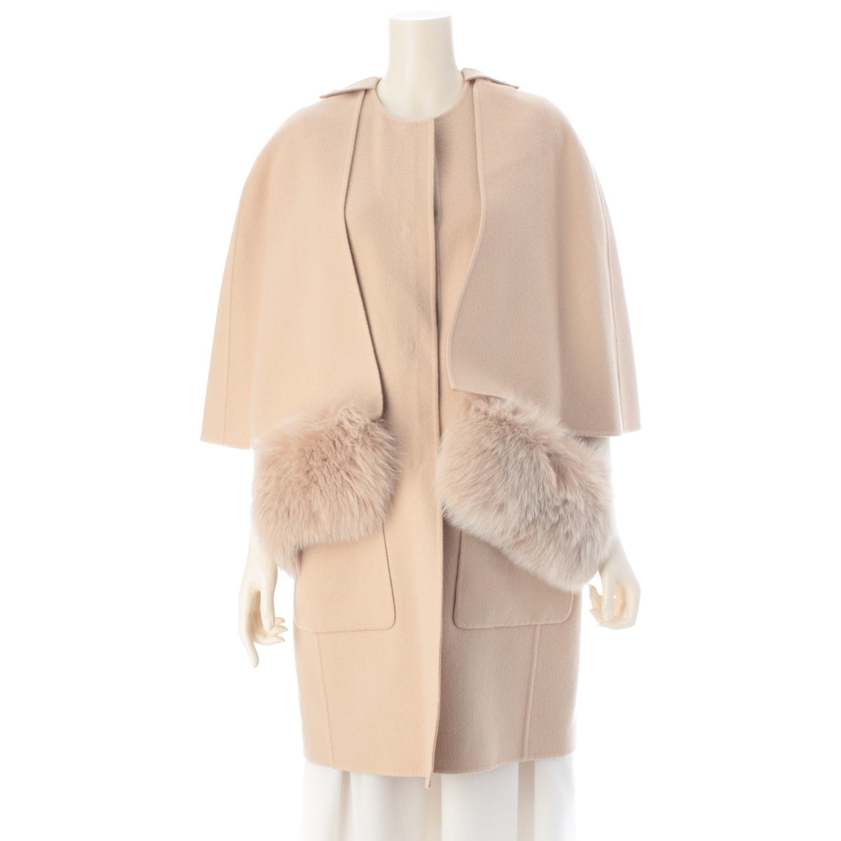 Drawer wool Reversible fur-lined cape coat vest poncho 6625-299-0823 beige 36