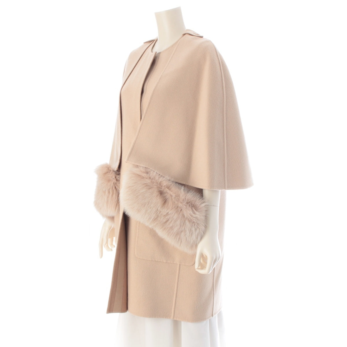 Drawer wool Reversible fur-lined cape coat vest poncho 6625-299-0823 beige 36