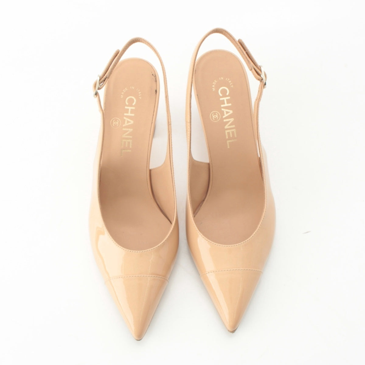 CHANEL patent Slingback pumps G45251 beige 37C