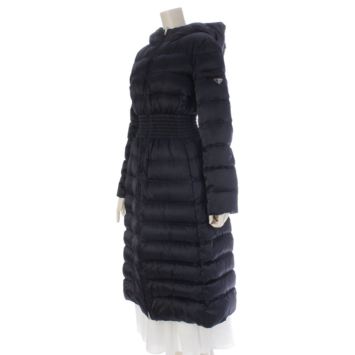 PRADA Nylon Fur collar down coat outer 29E364 Navy 40