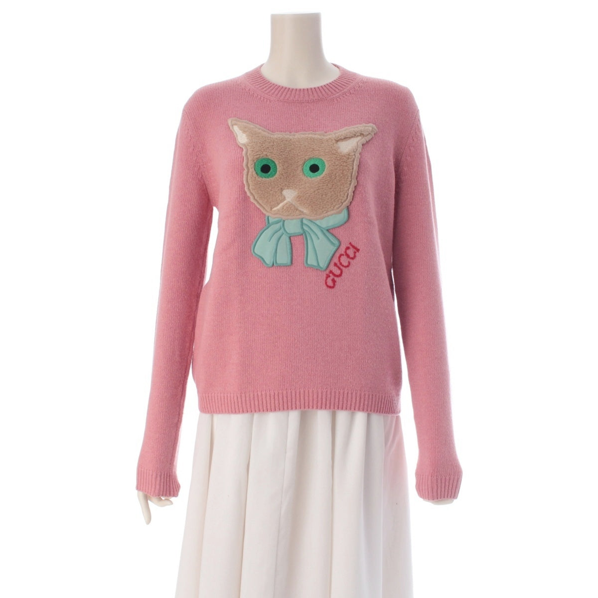GUCCI wool Cat knit sweater tops 662173 pink XS