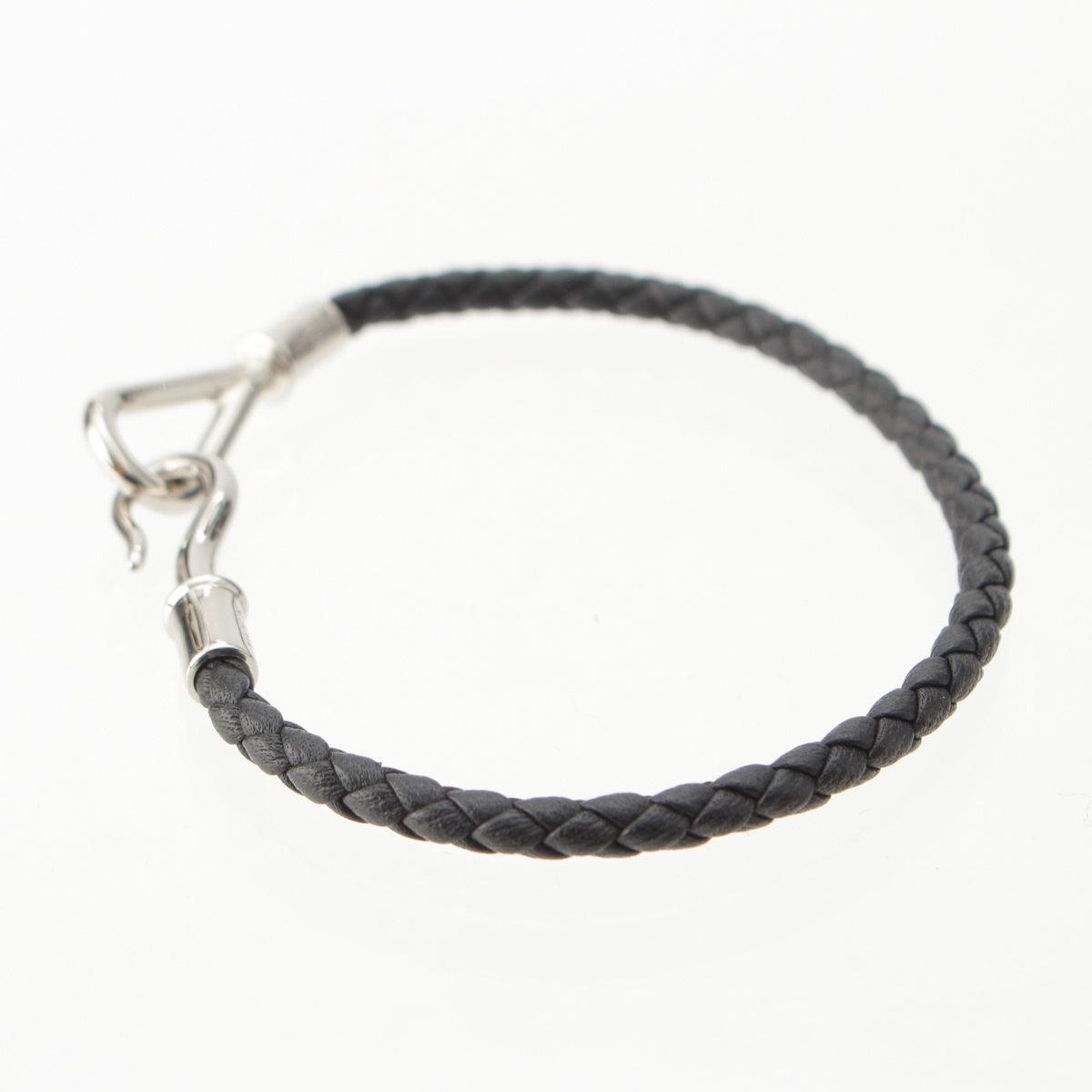 HERMES jumbo leather INTRECCIATO Braided bracelet Black Silver