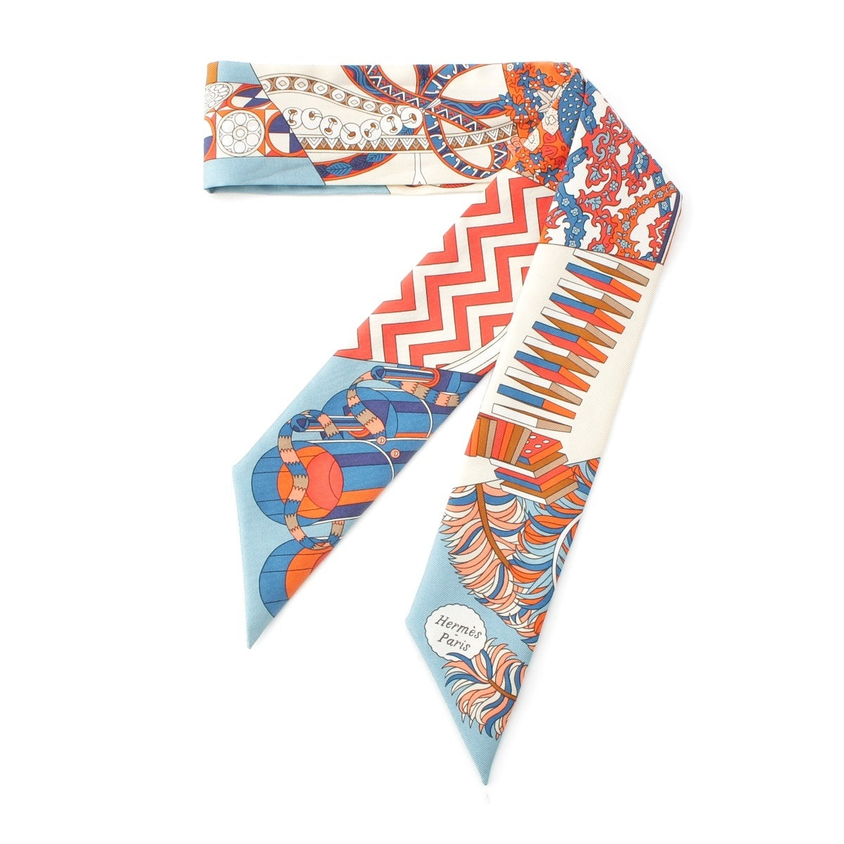 HERMES silk Twilly De lOmbrelle aux Duels (Duel with a Cane and Umbrella) scarf Multicolor Blue