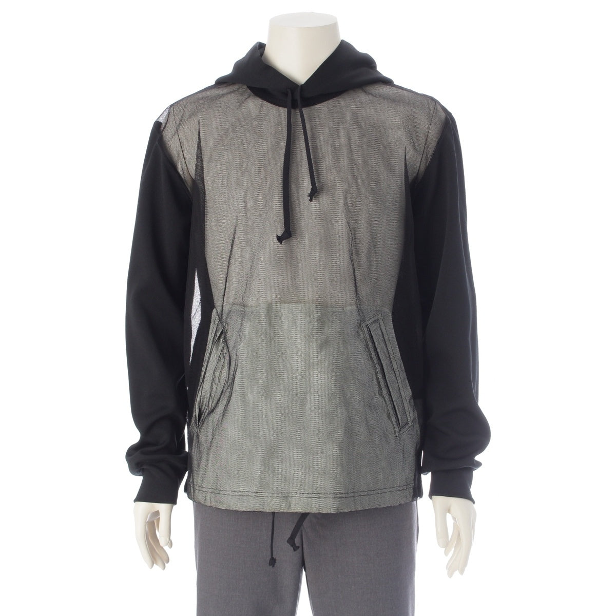 COMME des GARCONS HOMME PLUS Tulle-paneled pullover Parker tops PO-T030 black M