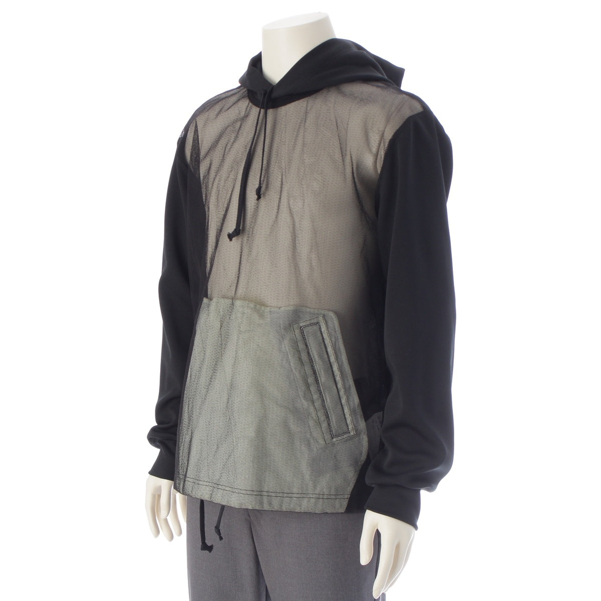 COMME des GARCONS HOMME PLUS Tulle-paneled pullover Parker tops PO-T030 black M