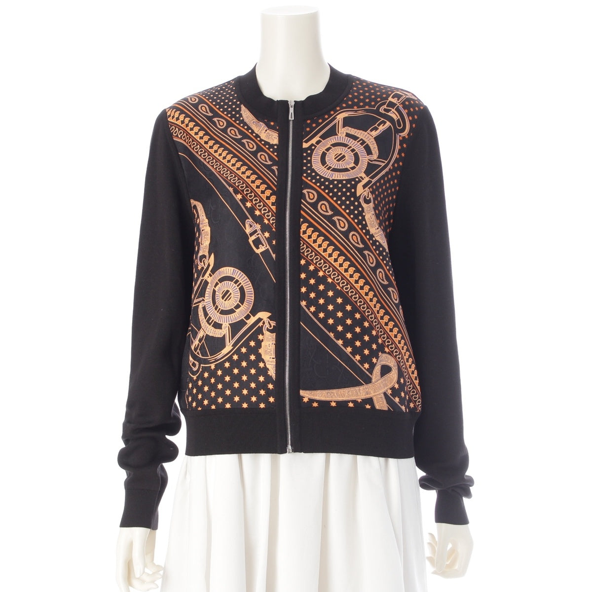 HERMES Apron doll Twillene Cotton x silk Bandana Pattern Blouson 4H2824D3 Orange x Black 38