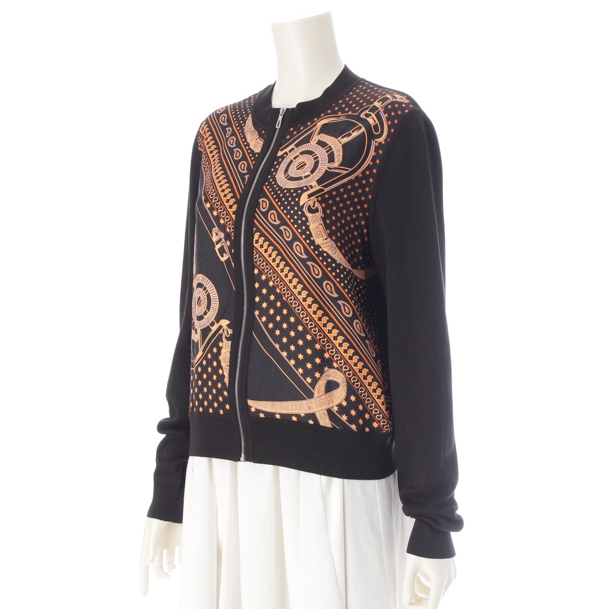 HERMES Apron doll Twillene Cotton x silk Bandana Pattern Blouson 4H2824D3 Orange x Black 38