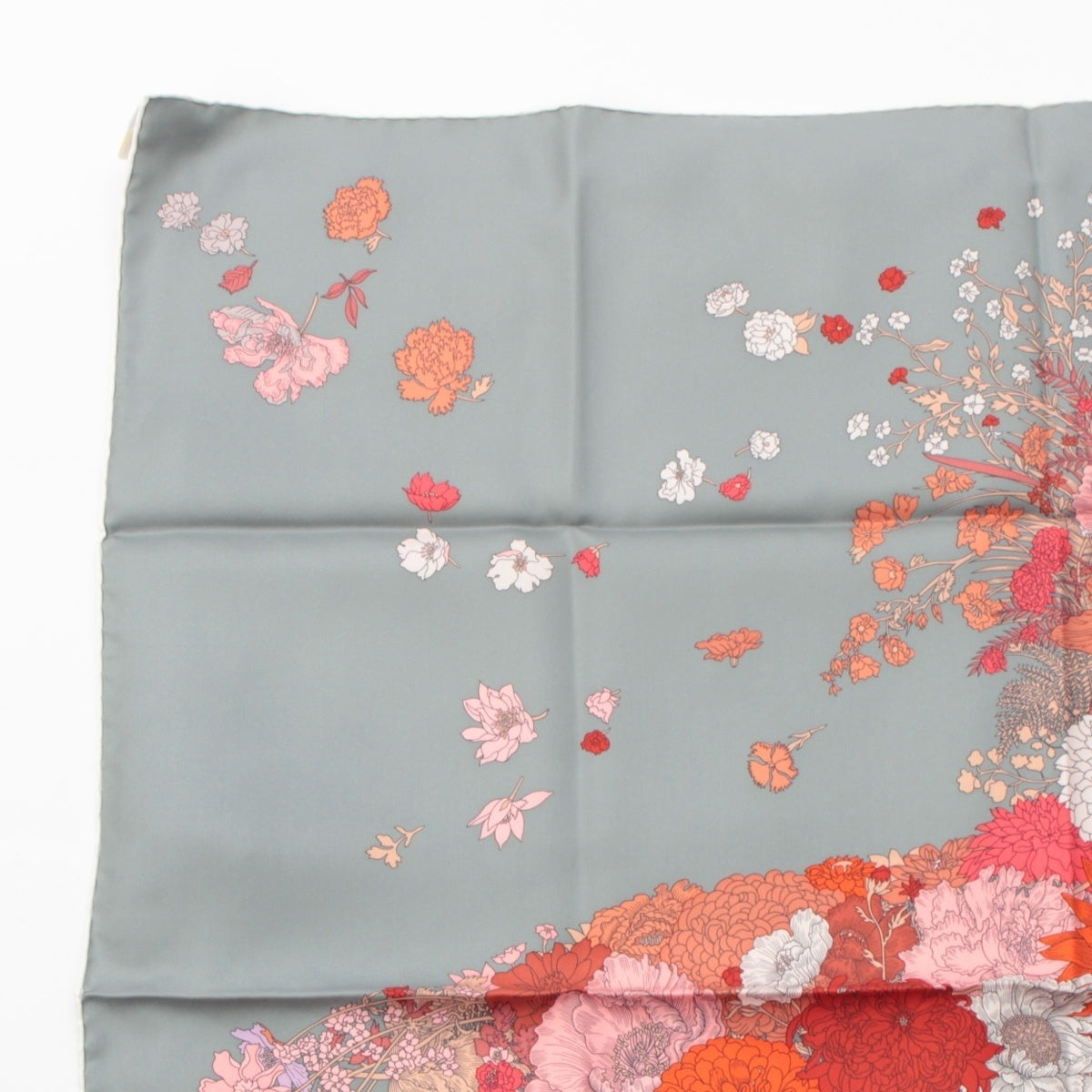 HERMES Calle 90 silk Robe Legere scarf gray 90