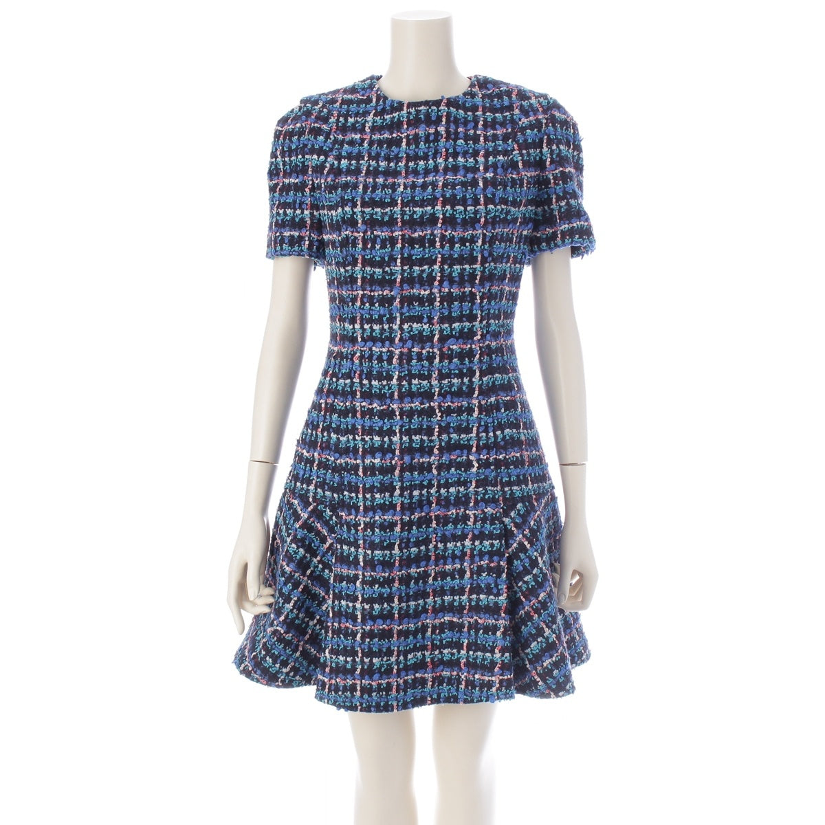 LOUIS VUITTON Wool nylon silk Tweed short-sleeved skater shirt one piece blue 34
