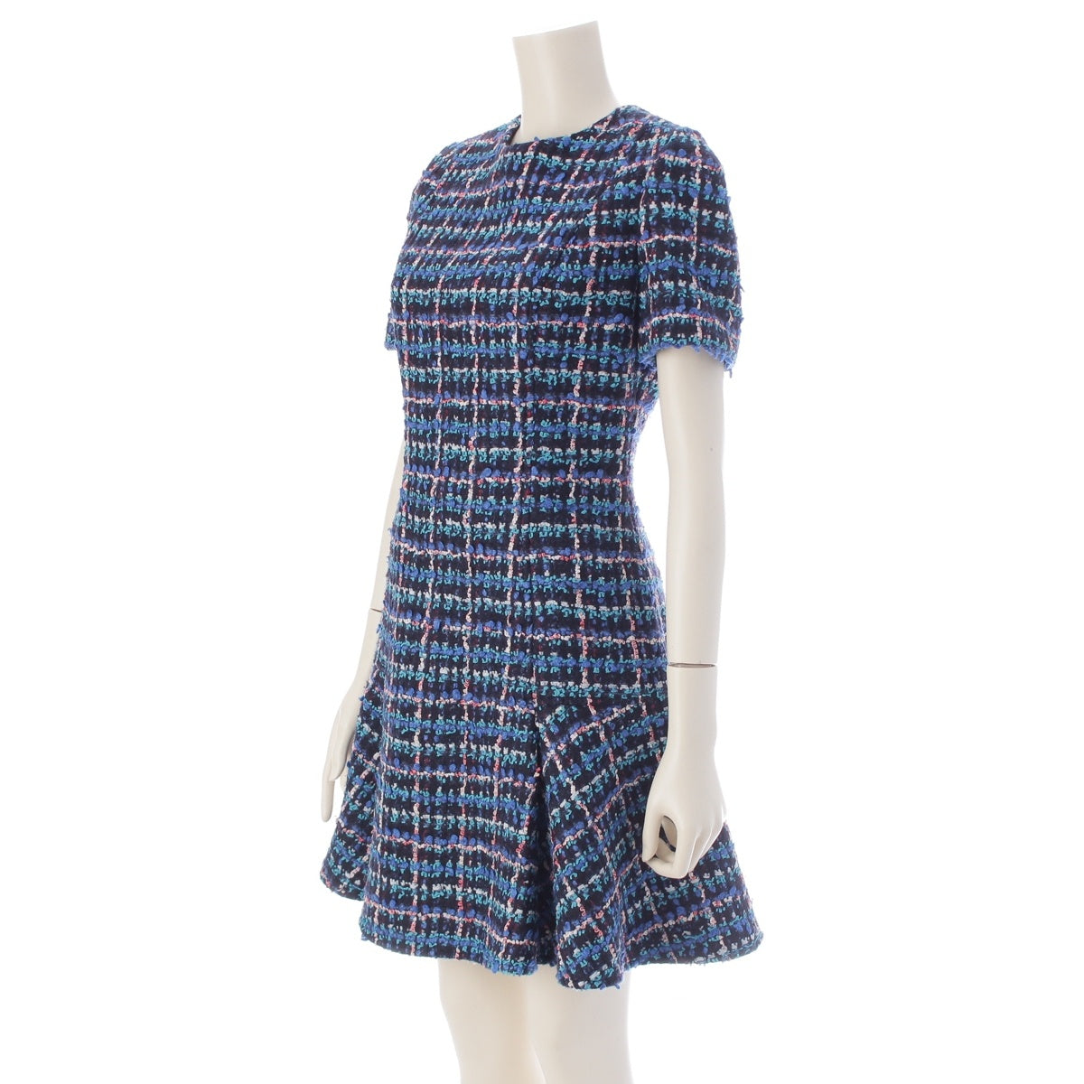 LOUIS VUITTON Wool nylon silk Tweed short-sleeved skater shirt one piece blue 34