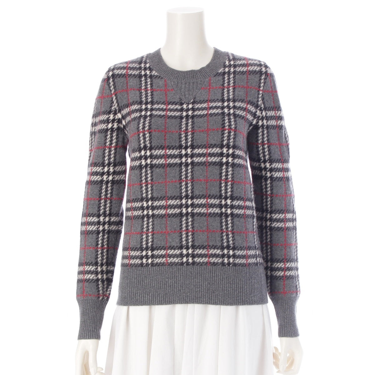 BURBERRY cashmere Check Pattern Knit sweater tops 8007927 gray XXS