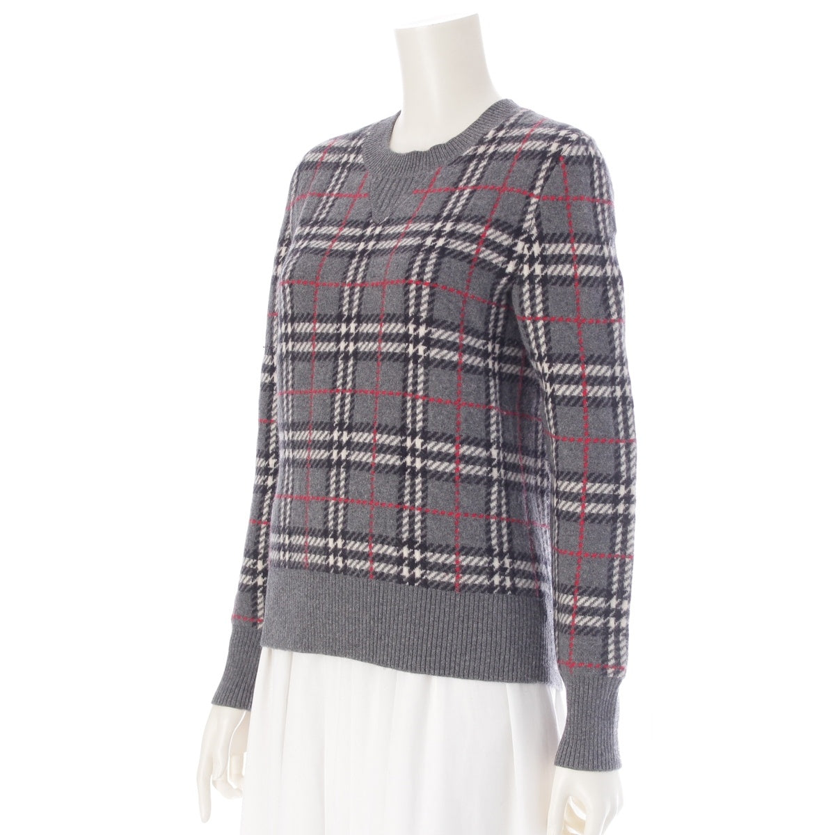 BURBERRY cashmere Check Pattern Knit sweater tops 8007927 gray XXS