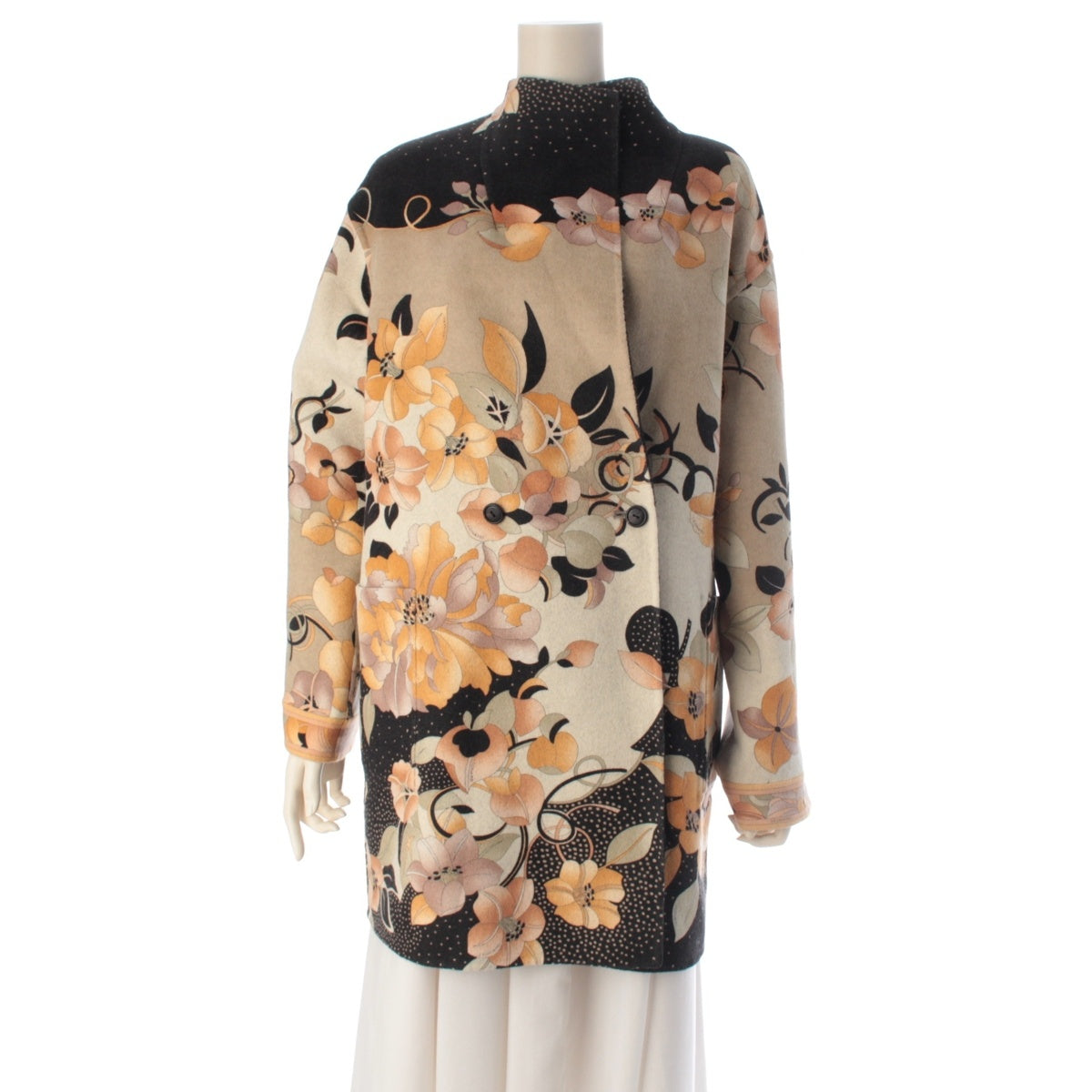 LEONARD Angora wool Reversible floral pattern coat outer 0348941 Beige black 40